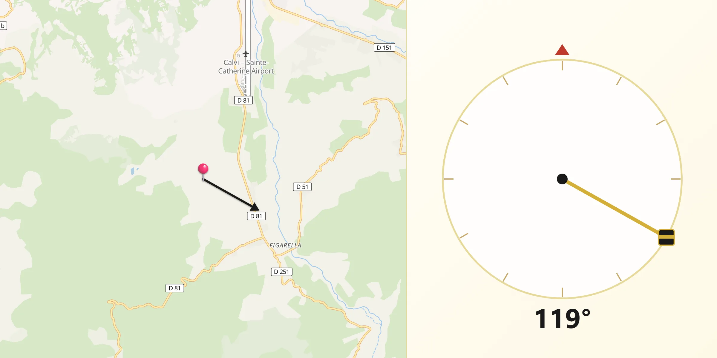 Direction vers la Qibla depuis Moncale