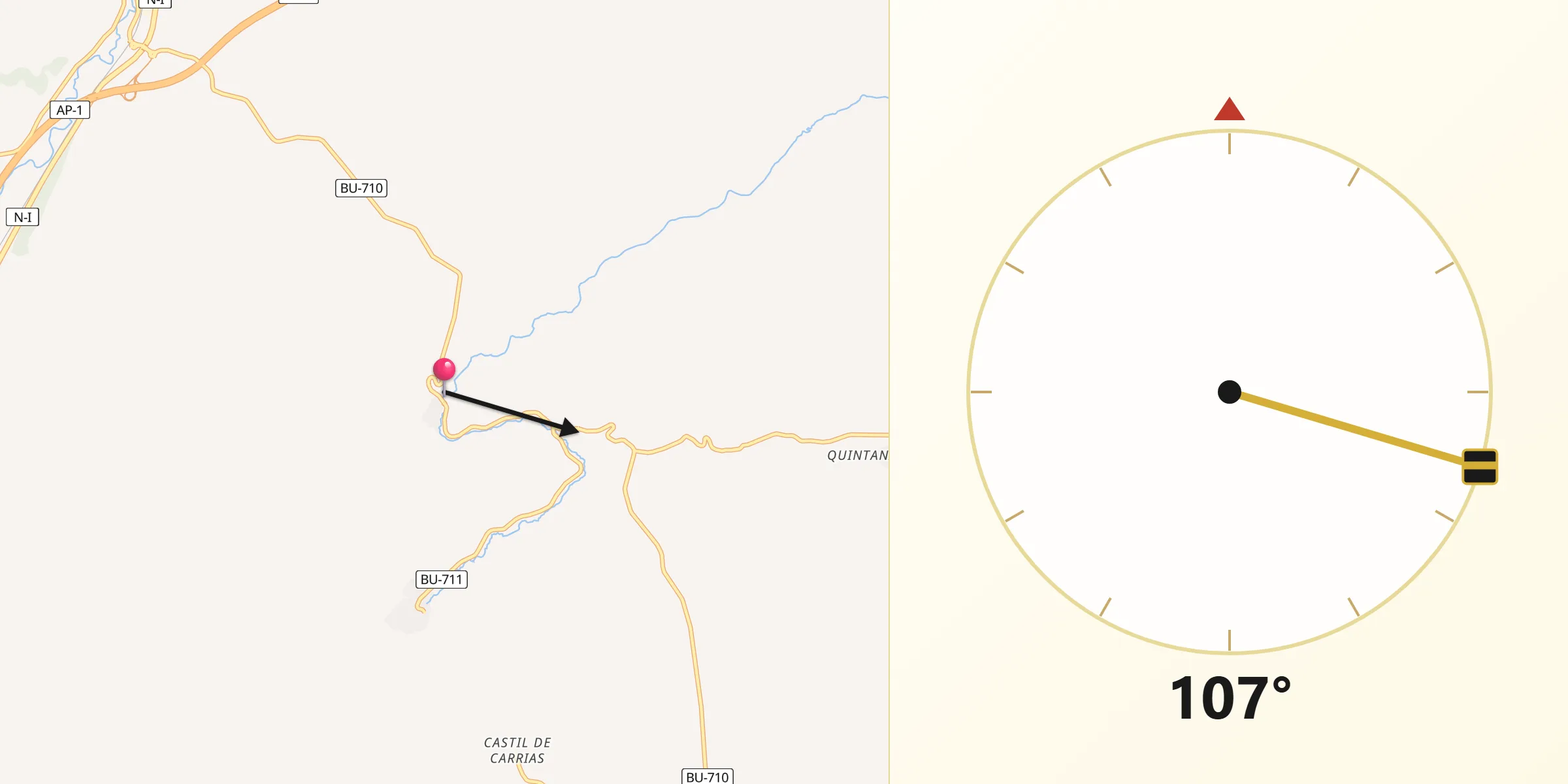 Dirección de la Qibla desde Bañuelos de Bureba