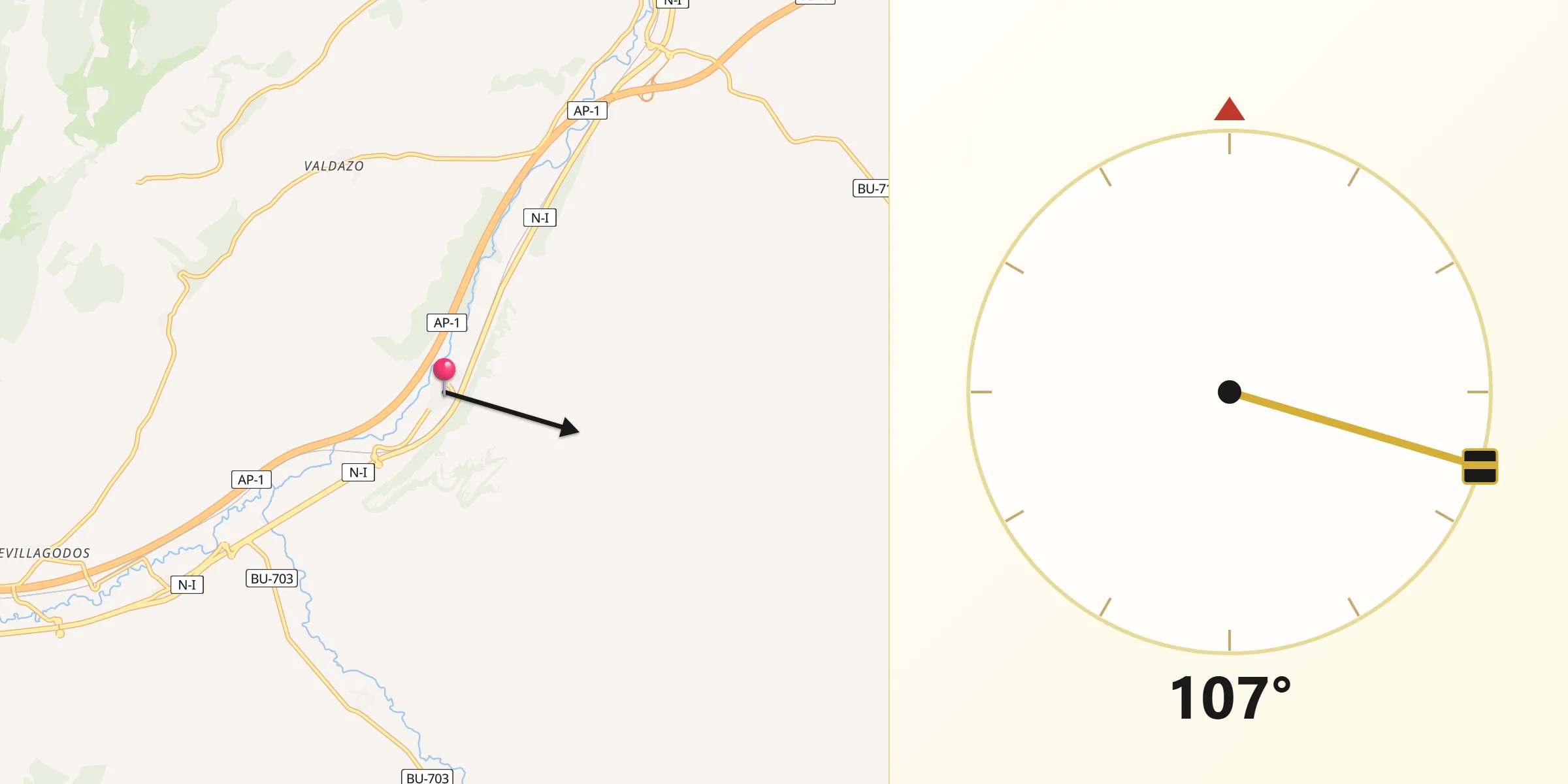 Dirección de la Qibla desde Prádanos de Bureba