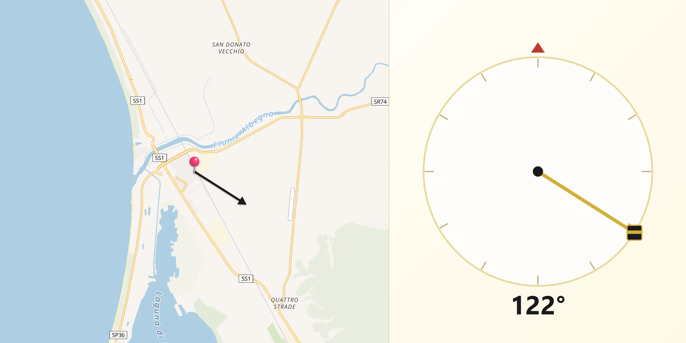 Direzione della Qibla da Albinia