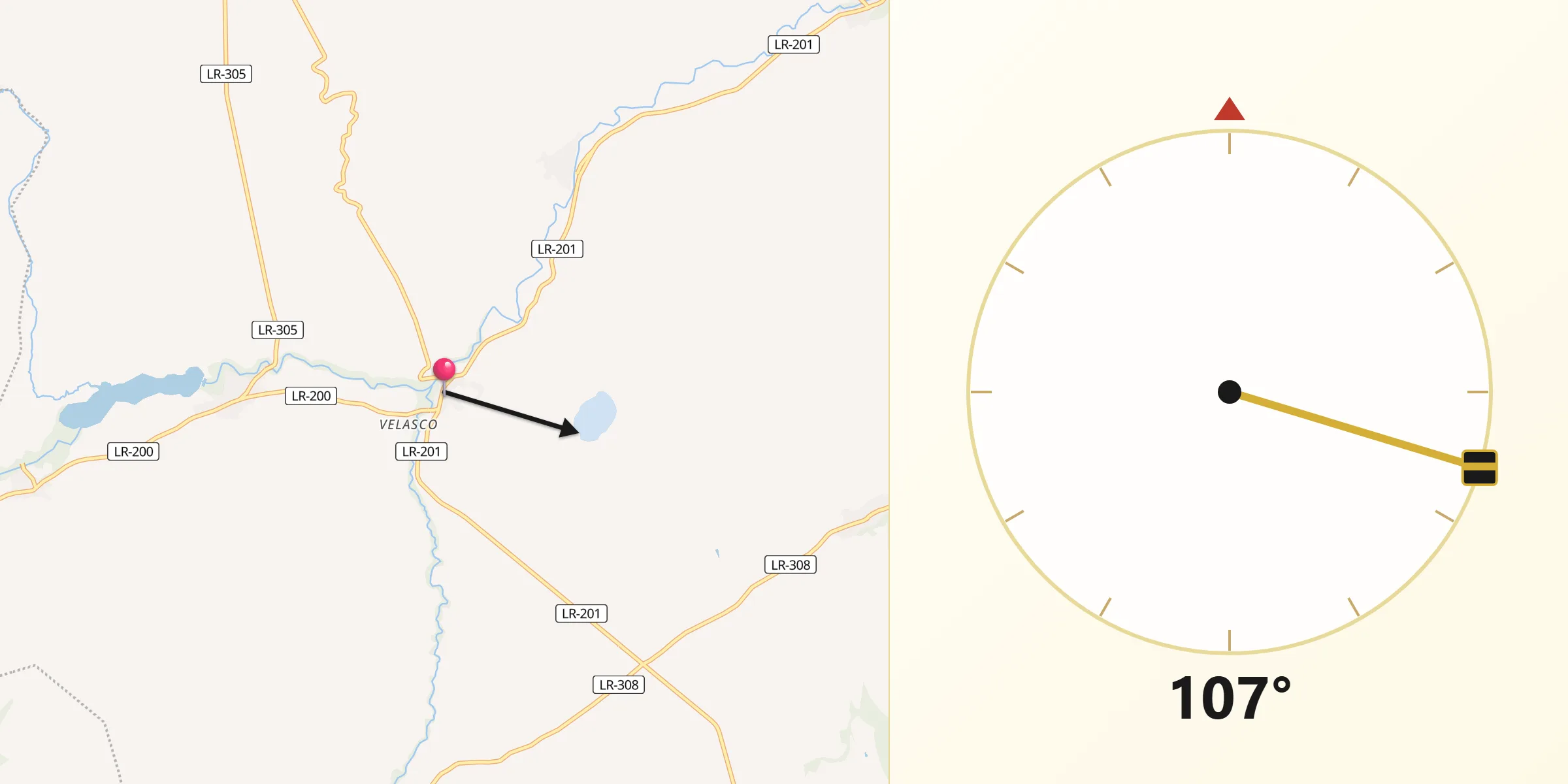 Dirección de la Qibla desde Herramélluri