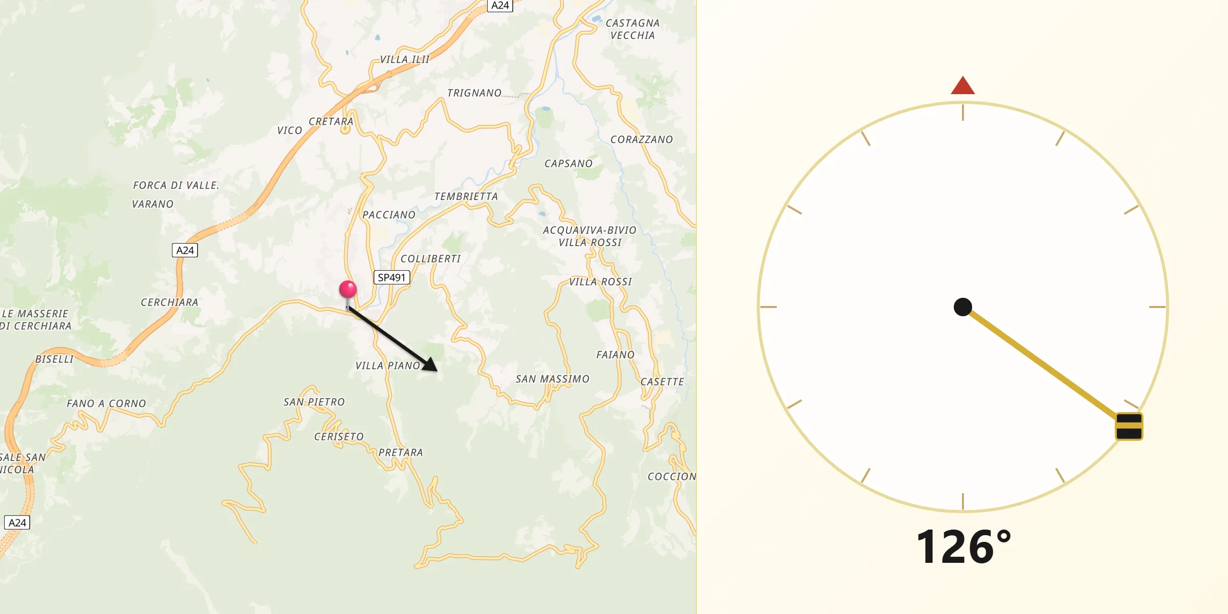 Direzione della Qibla da Isola del Gran Sasso d'Italia