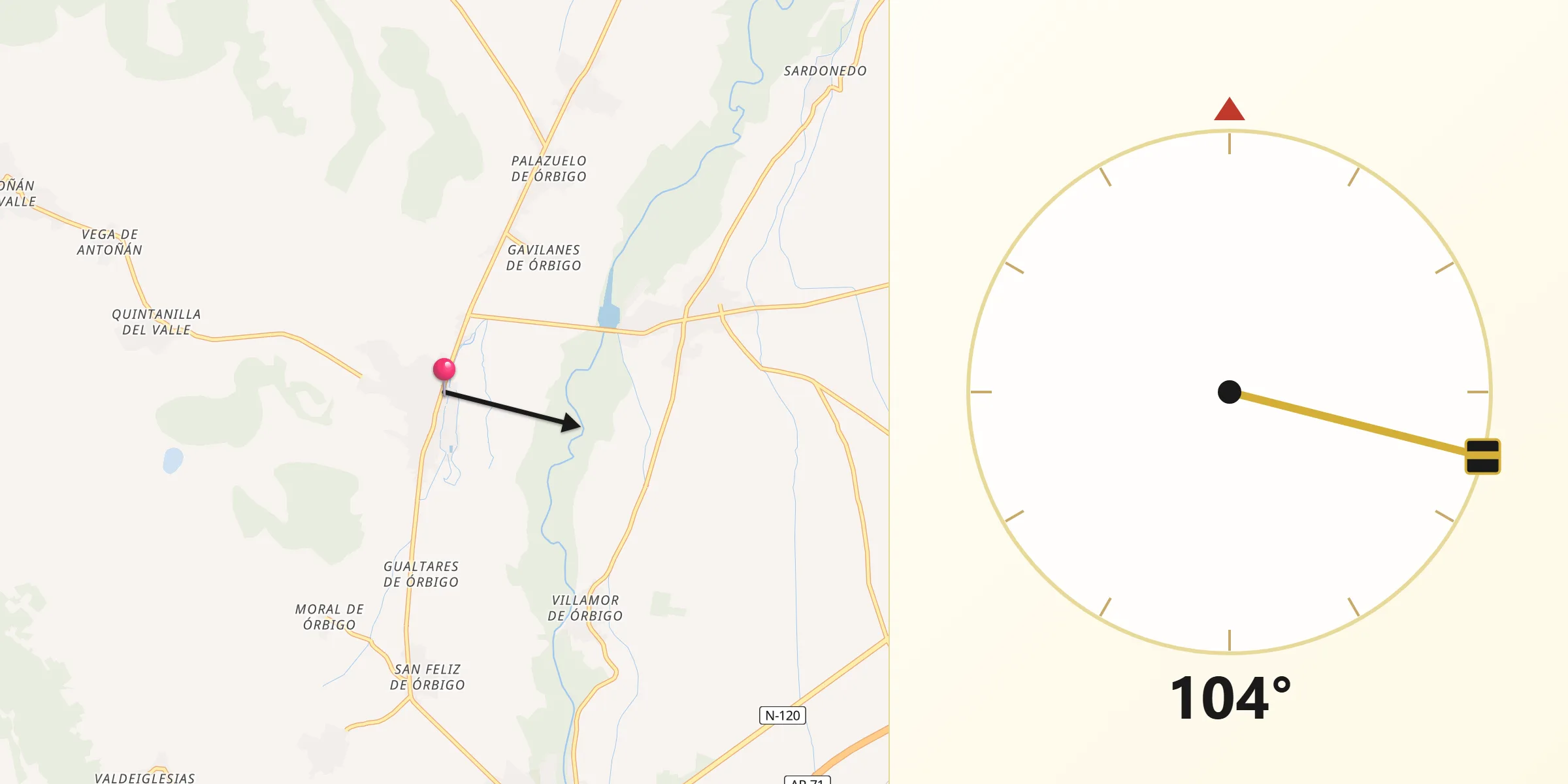 Dirección de la Qibla desde Benavides