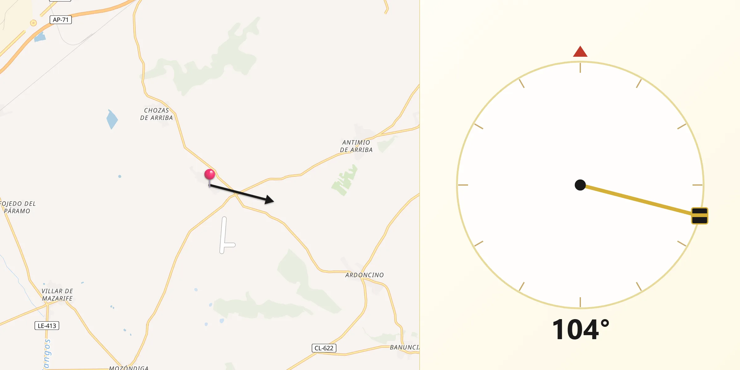 Dirección de la Qibla desde Chozas de Abajo