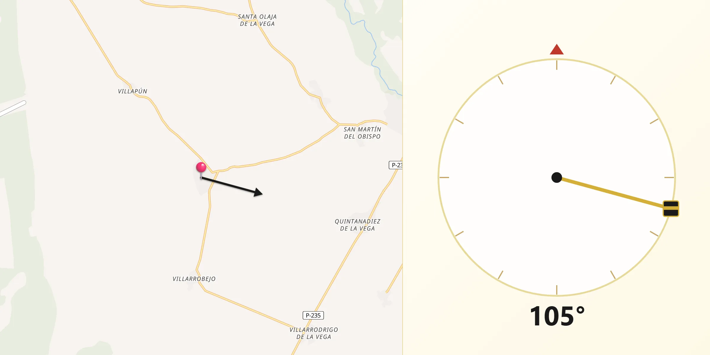 Dirección de la Qibla desde Santervás de la Vega