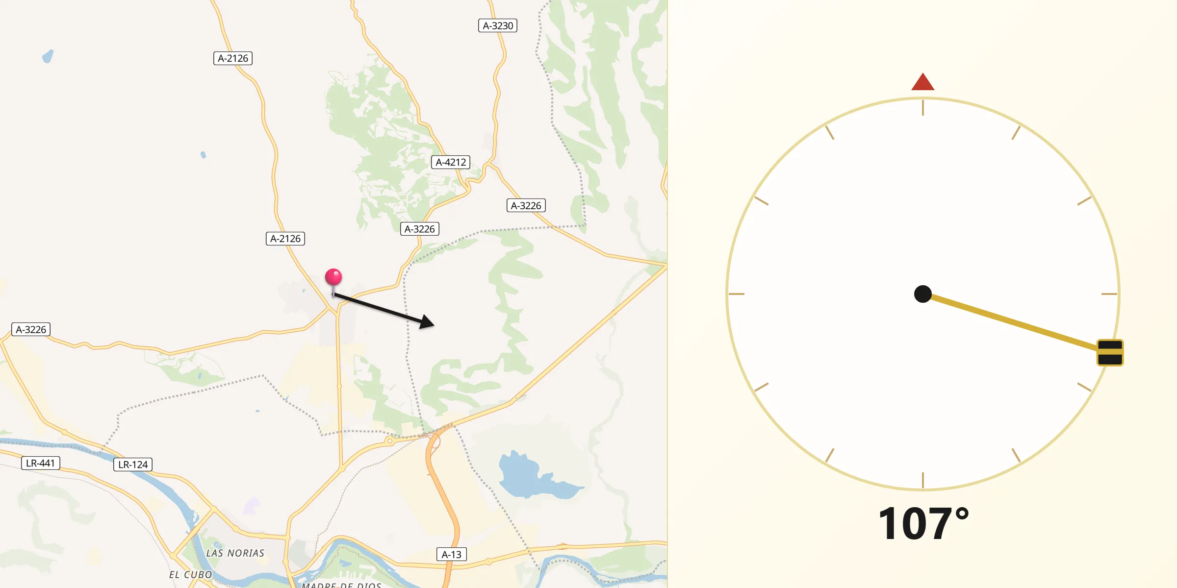 Dirección de la Qibla desde Oyón-Oion