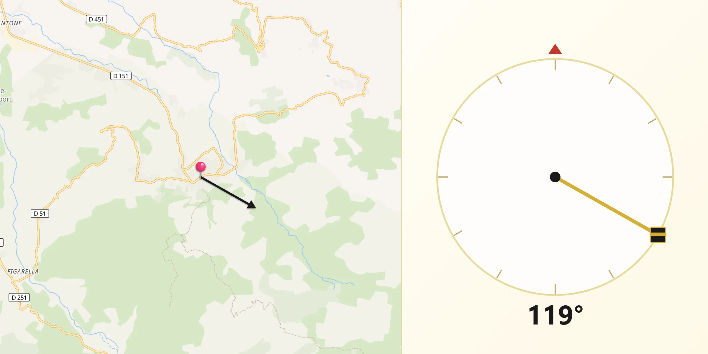 Direction vers la Qibla depuis Calenzana