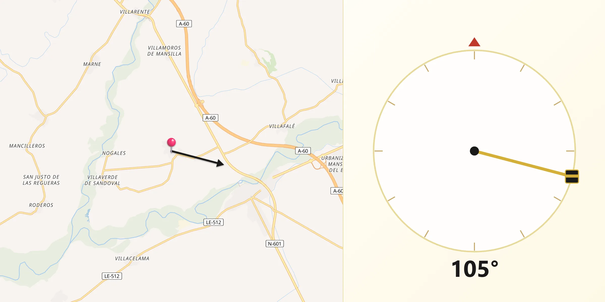 Dirección de la Qibla desde Mansilla Mayor