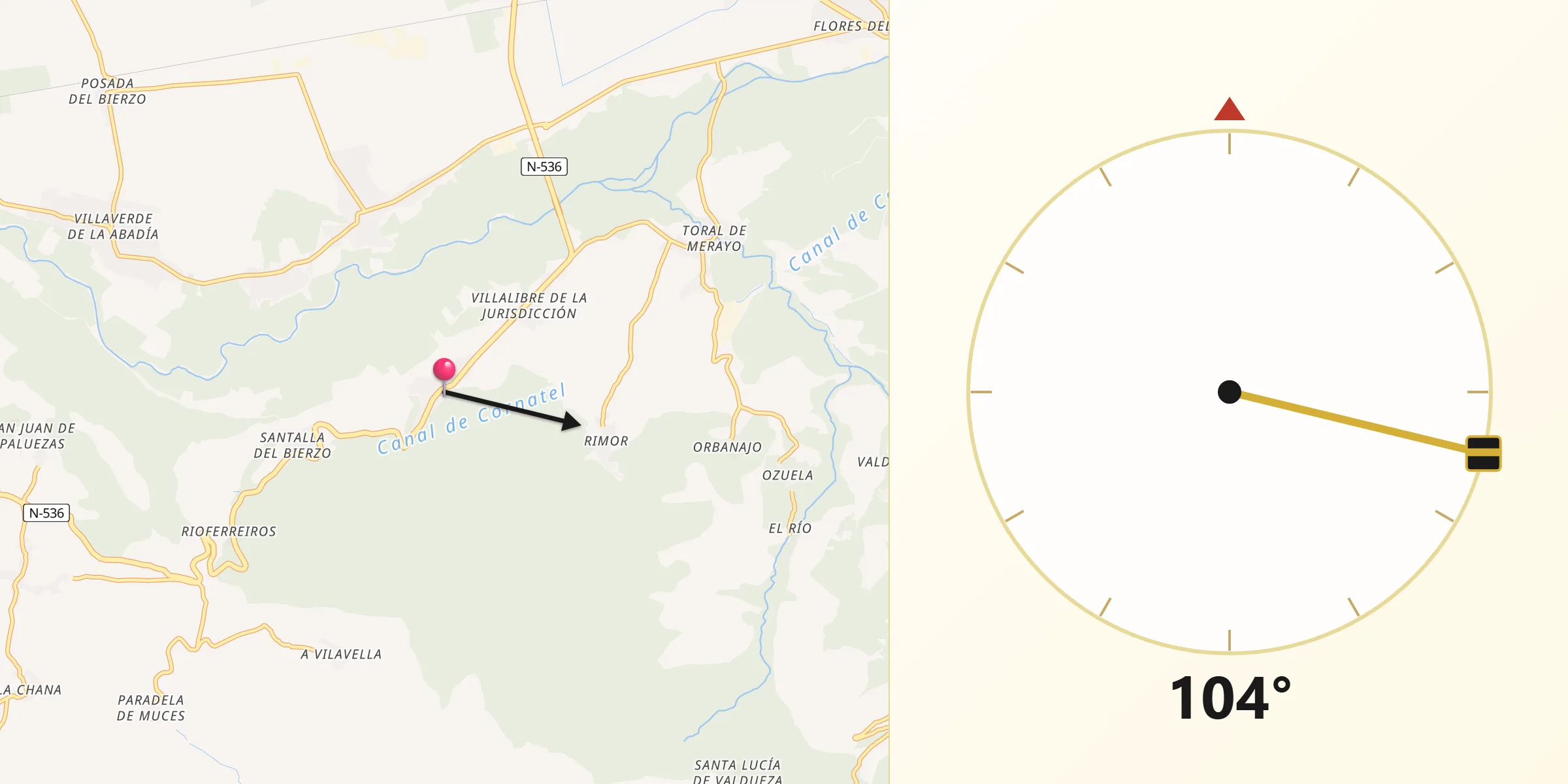 Dirección de la Qibla desde Priaranza del Bierzo