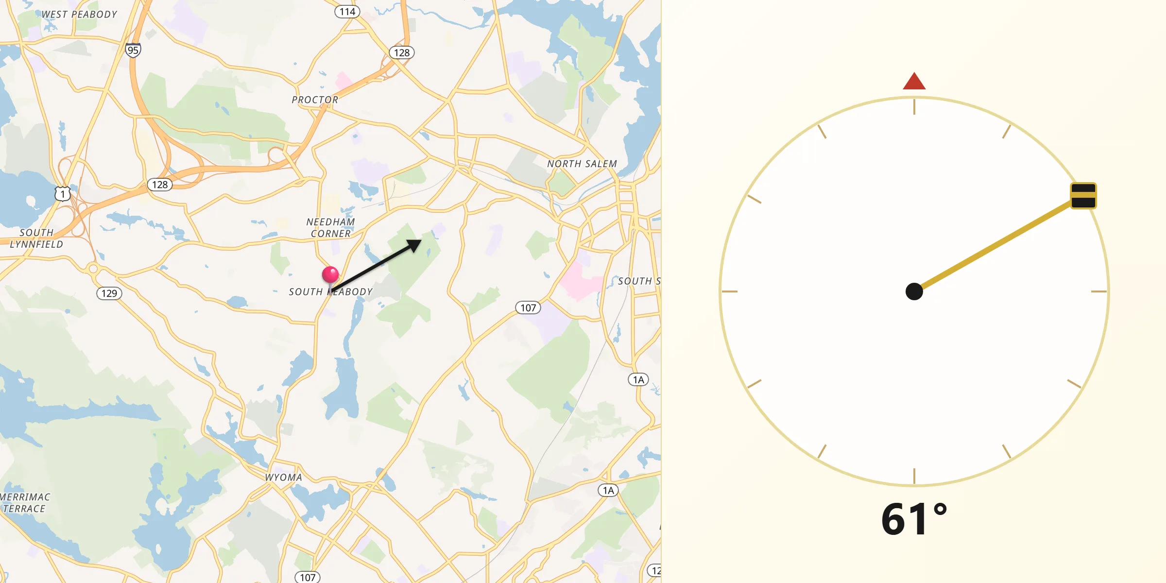 Qibla Direction from South Peabody
