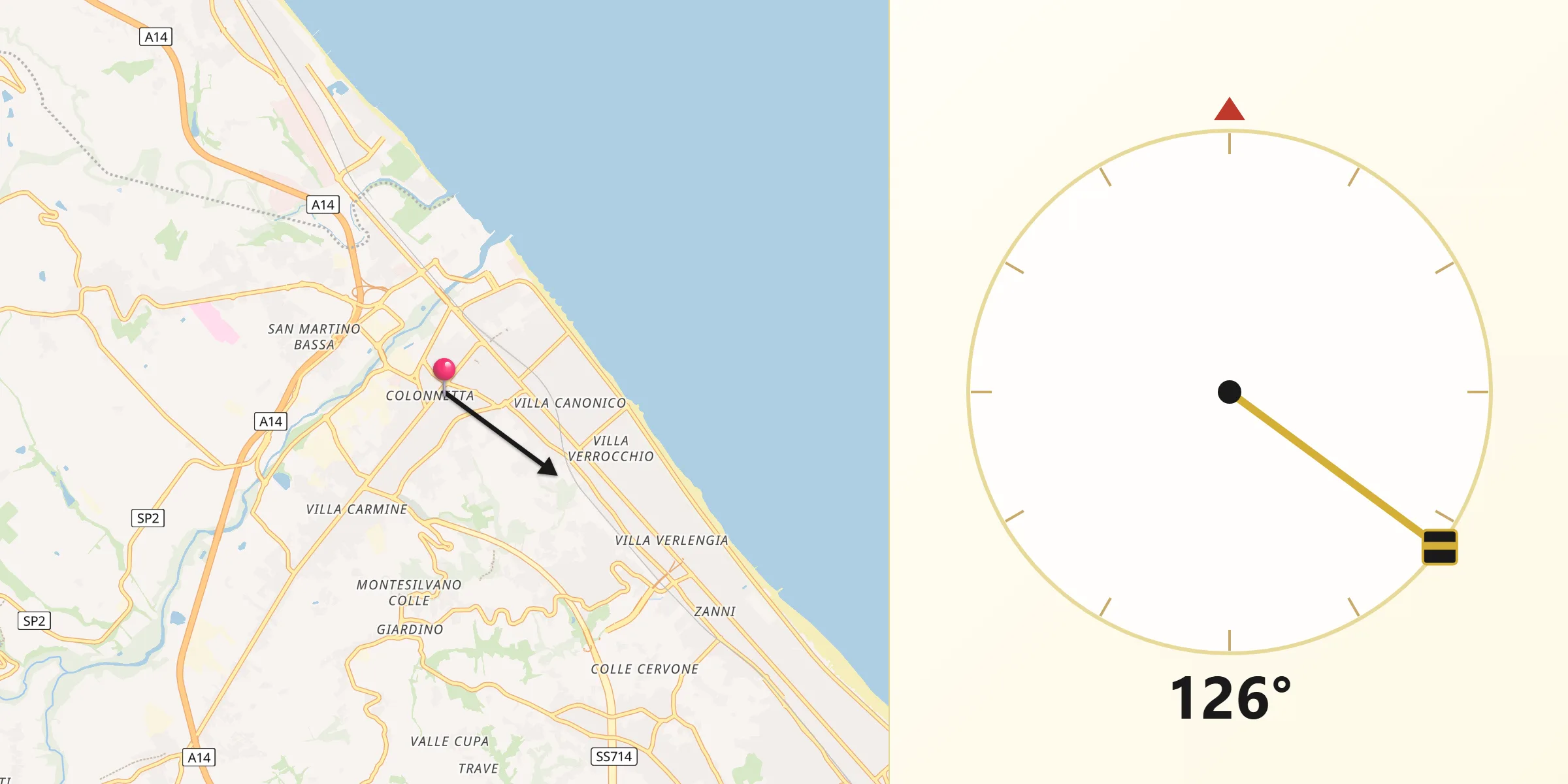 Direzione della Qibla da Montesilvano Marina