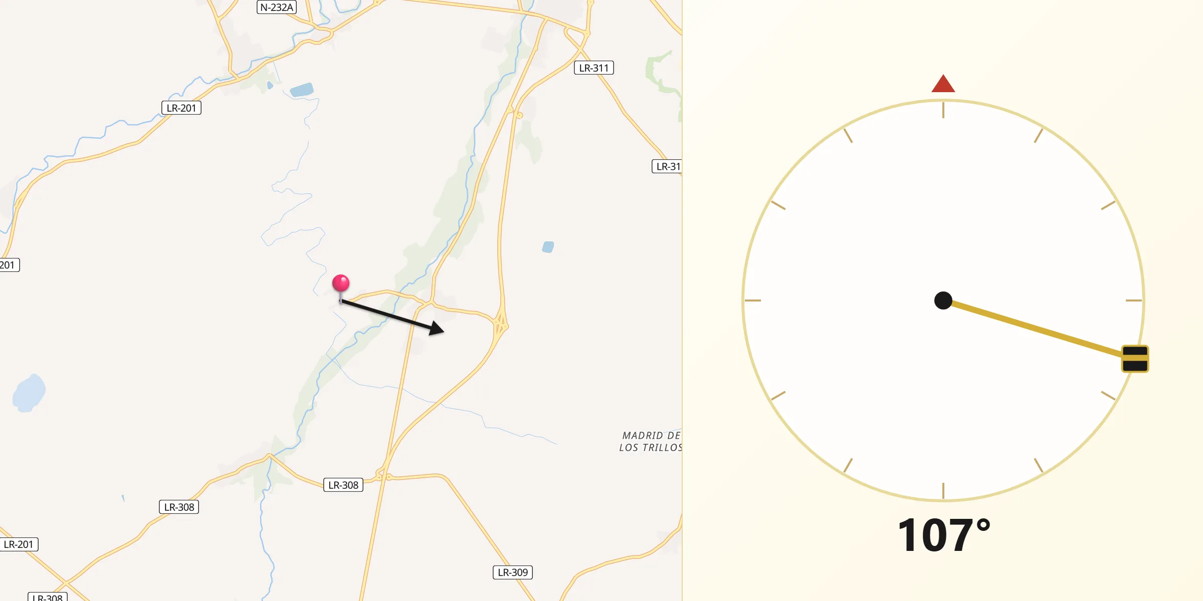 Dirección de la Qibla desde Baños de Rioja