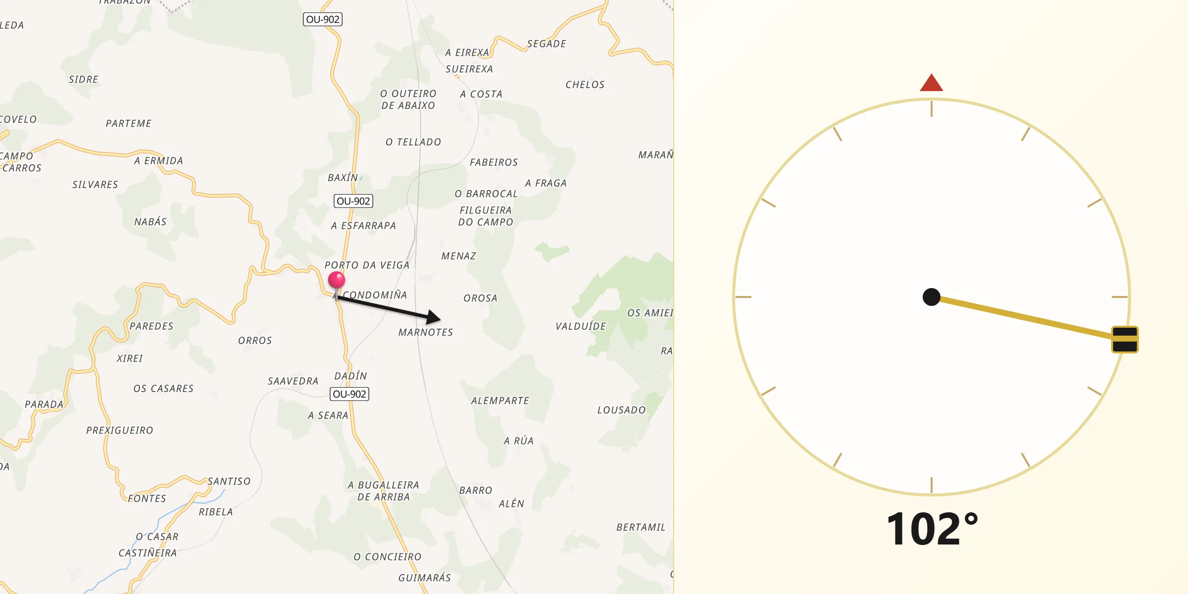 Dirección de la Qibla desde Irixo O