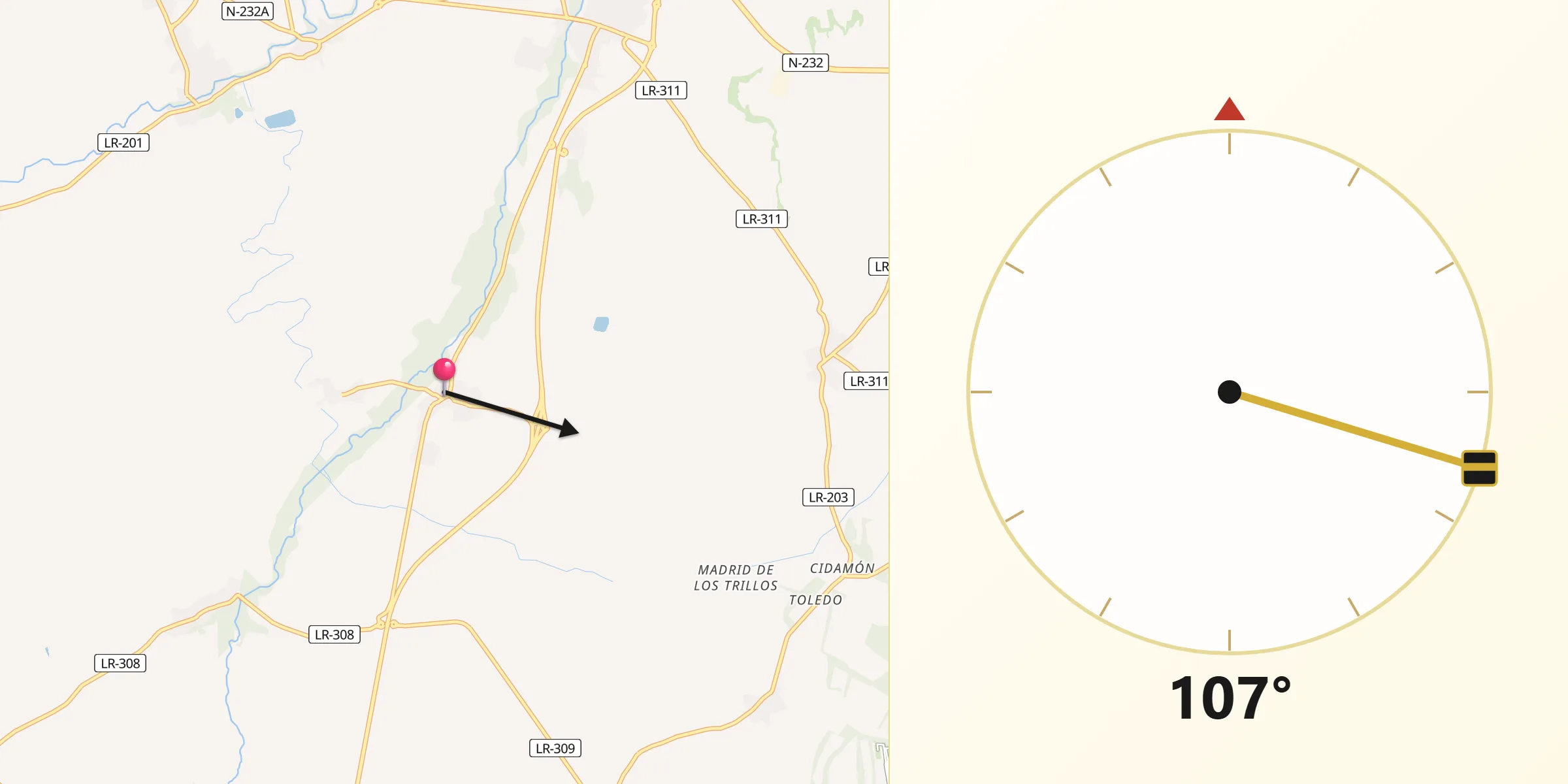 Dirección de la Qibla desde Castañares de Rioja