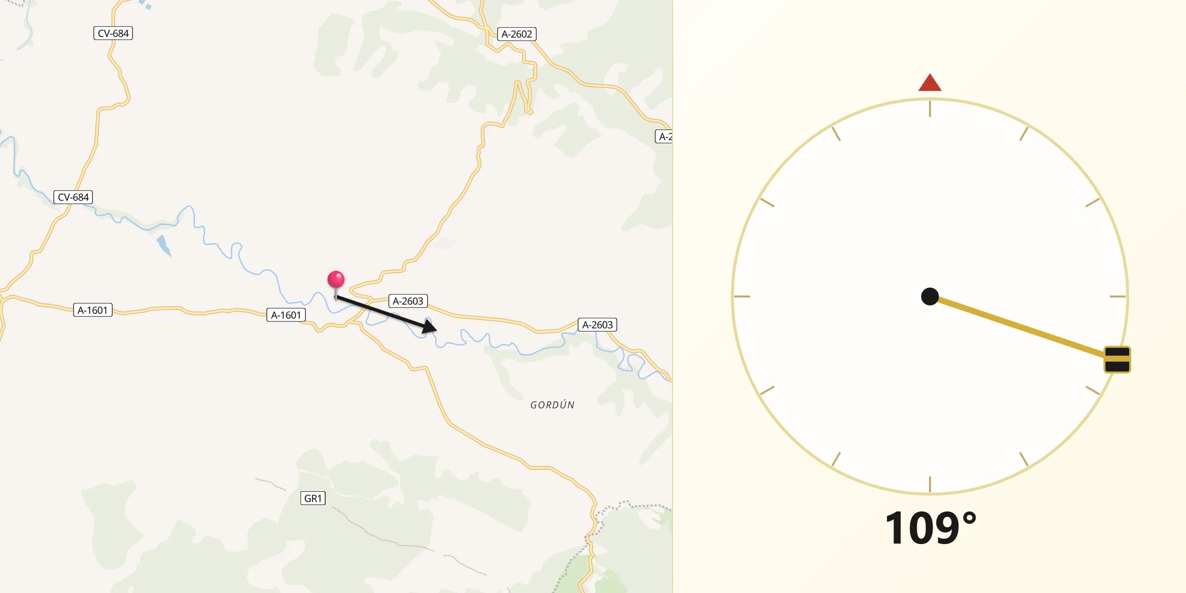 Dirección de la Qibla desde Navardún