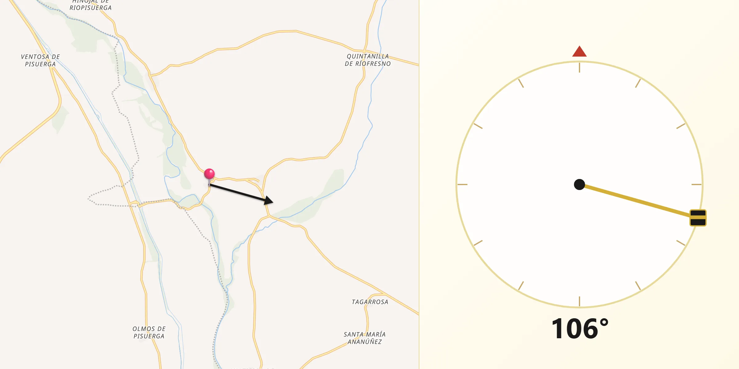 Dirección de la Qibla desde Castrillo de Riopisuerga