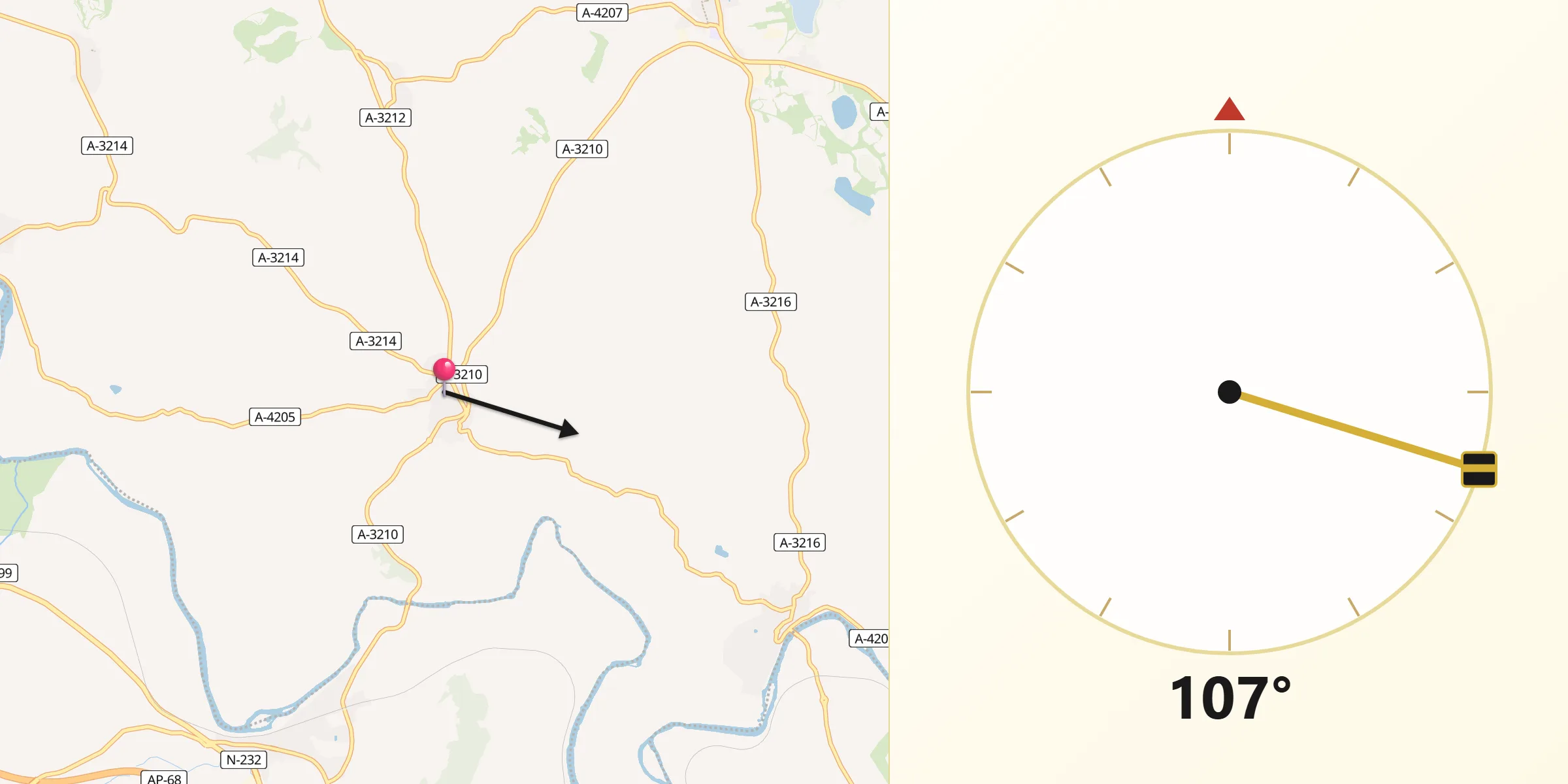 Dirección de la Qibla desde Elciego