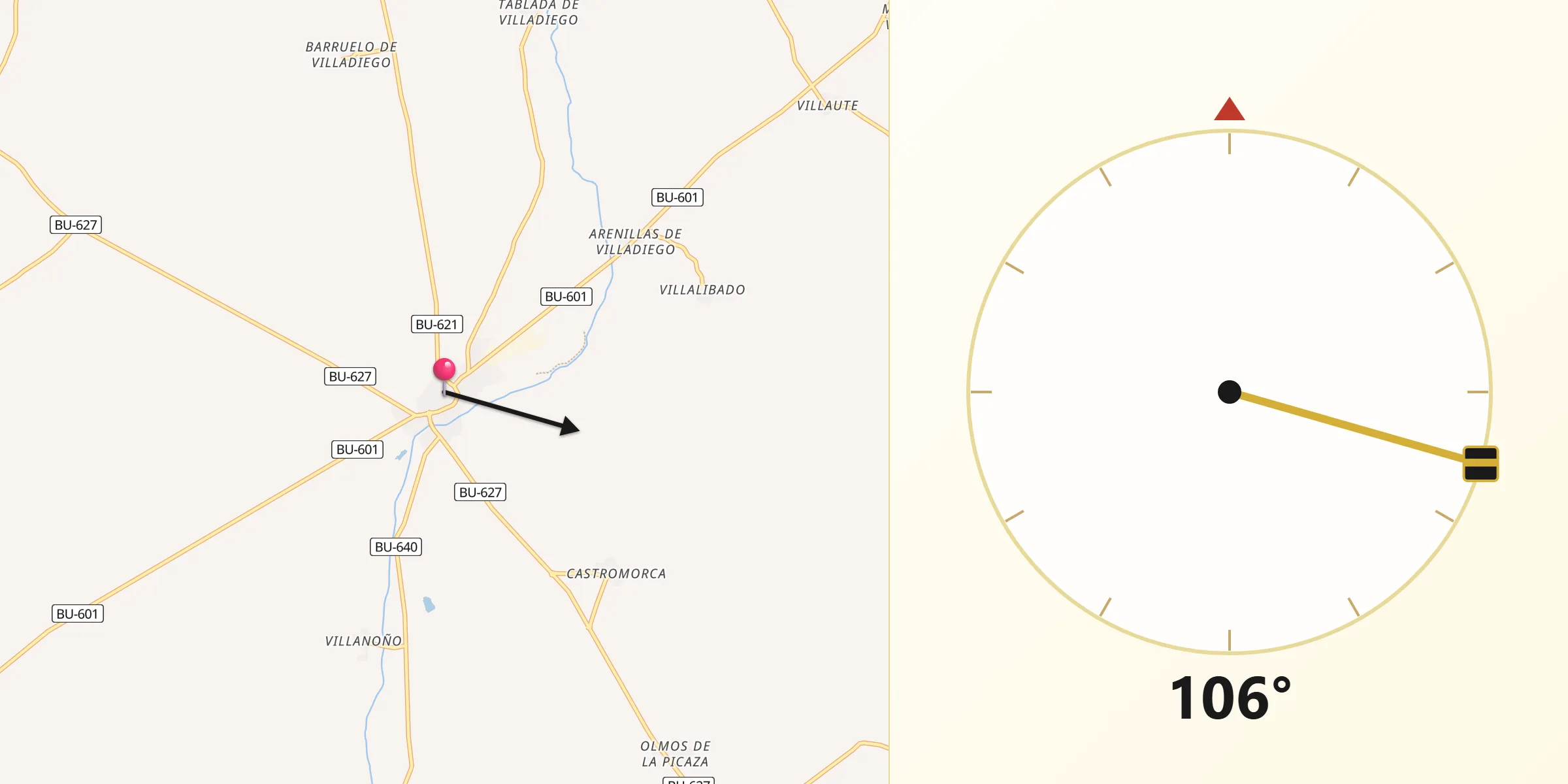 Dirección de la Qibla desde Villadiego