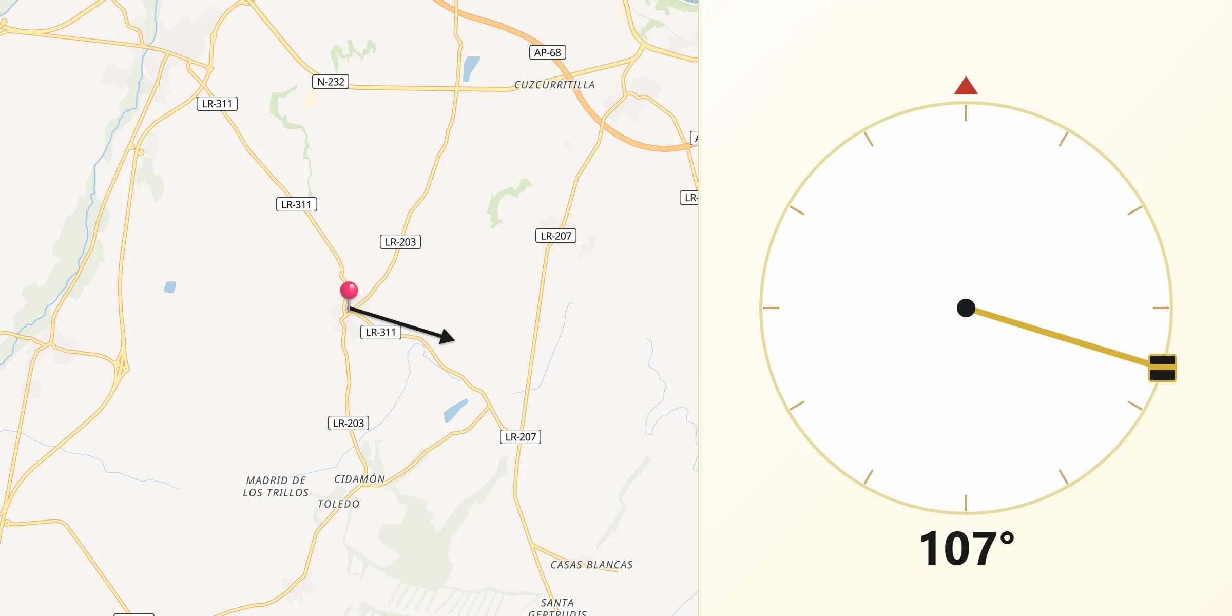 Dirección de la Qibla desde Zarratón