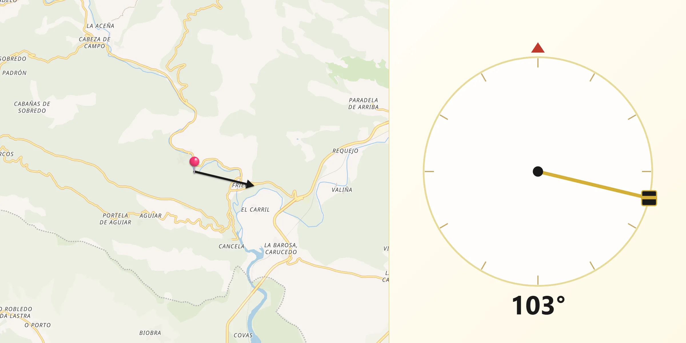 Dirección de la Qibla desde Sobrado