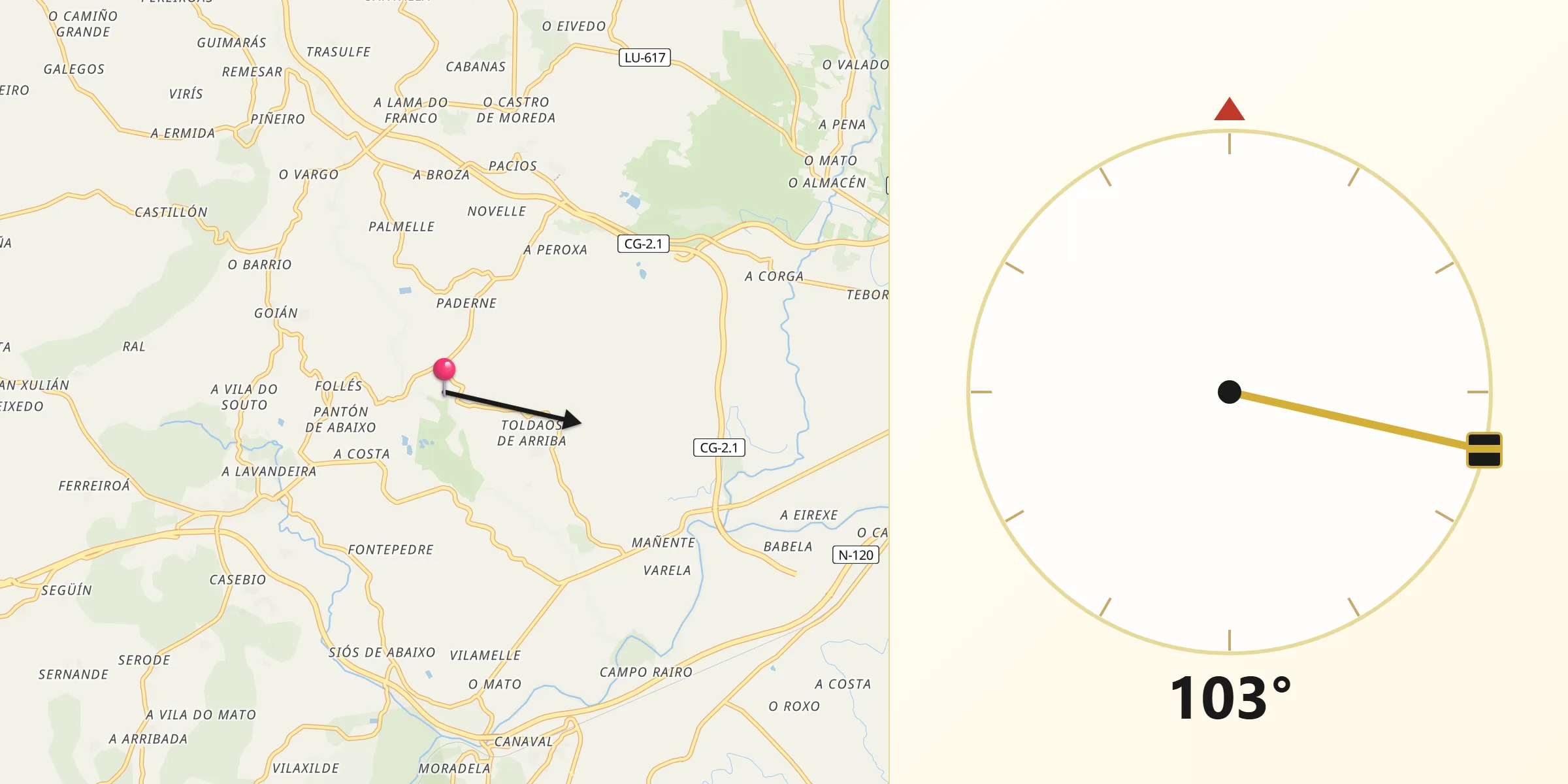 Dirección de la Qibla desde Pantón