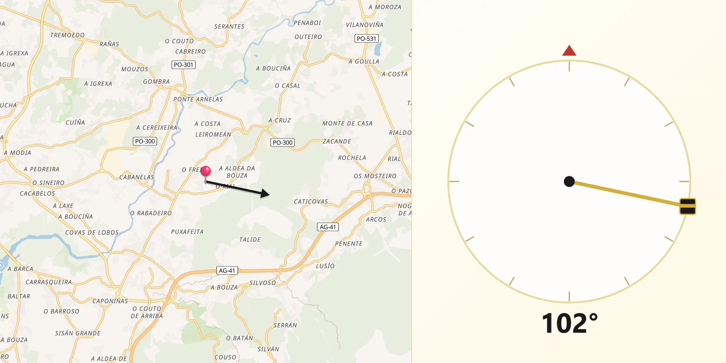 Dirección de la Qibla desde Ribadumia