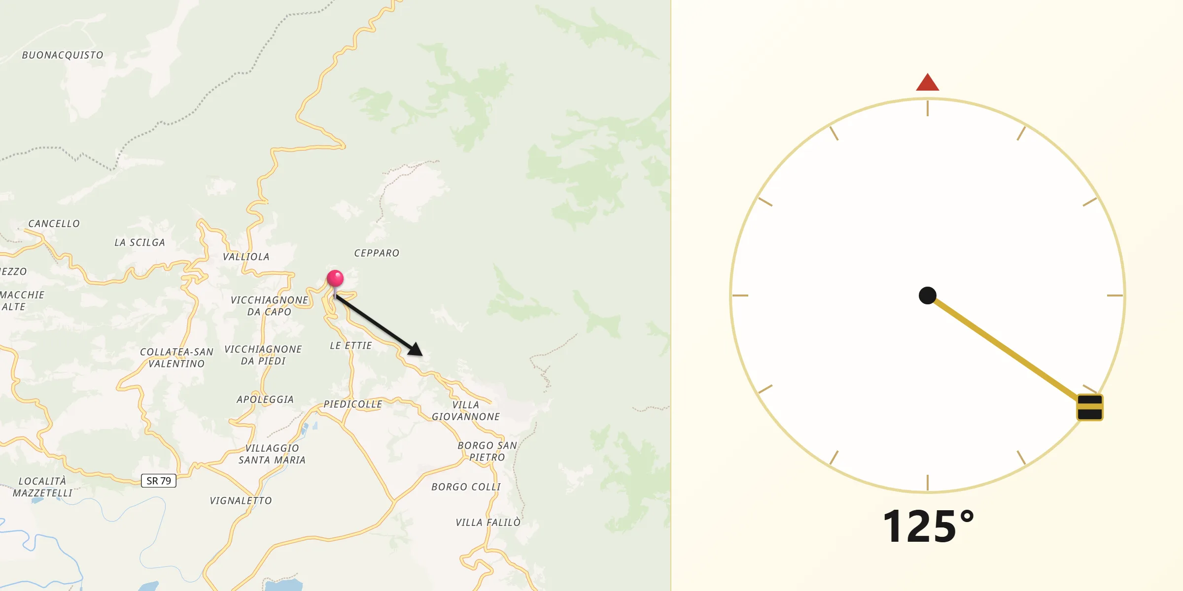 Direzione della Qibla da Rivodutri