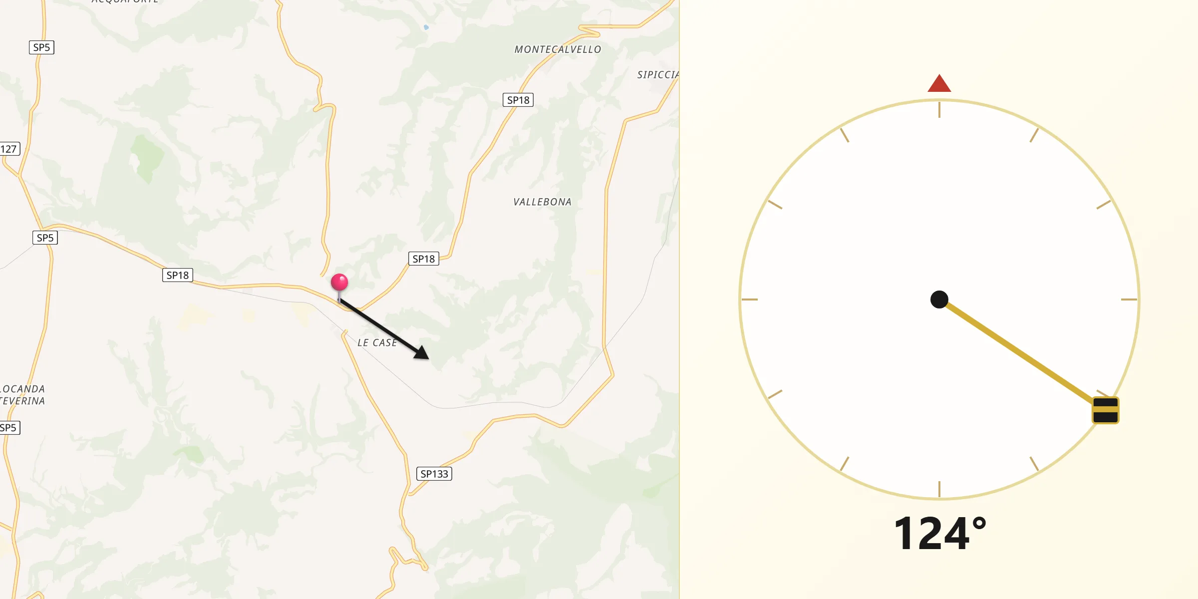 Direzione della Qibla da Grotte Santo Stefano