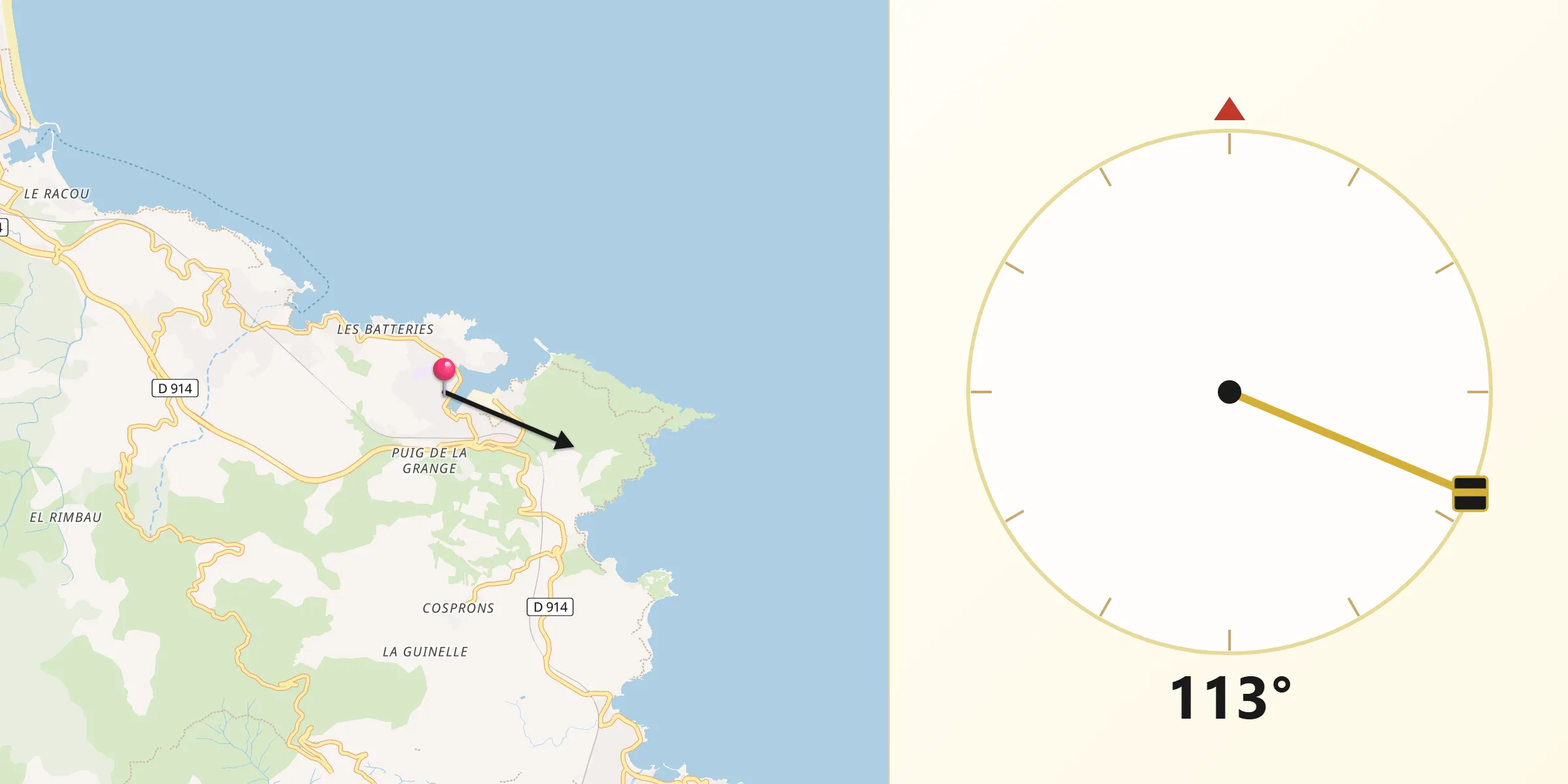 Direction vers la Qibla depuis Portvendres