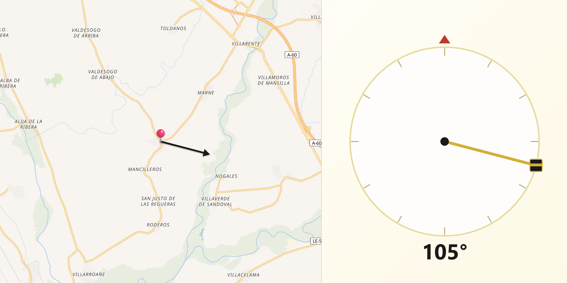 Dirección de la Qibla desde Villaturiel