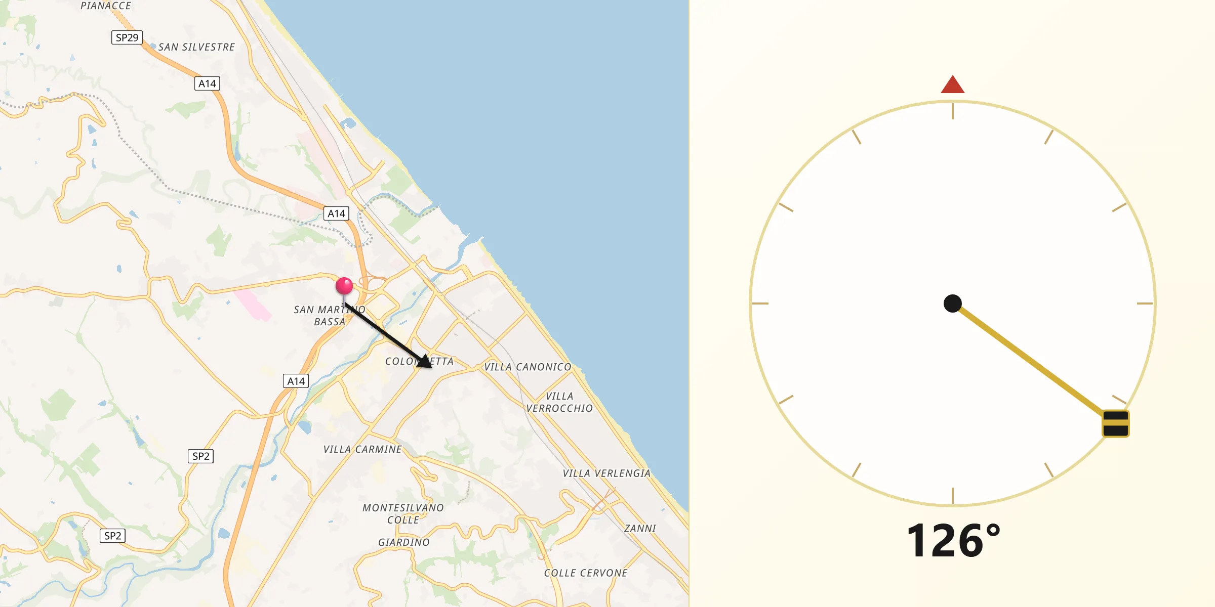 Direzione della Qibla da San Martino Bassa