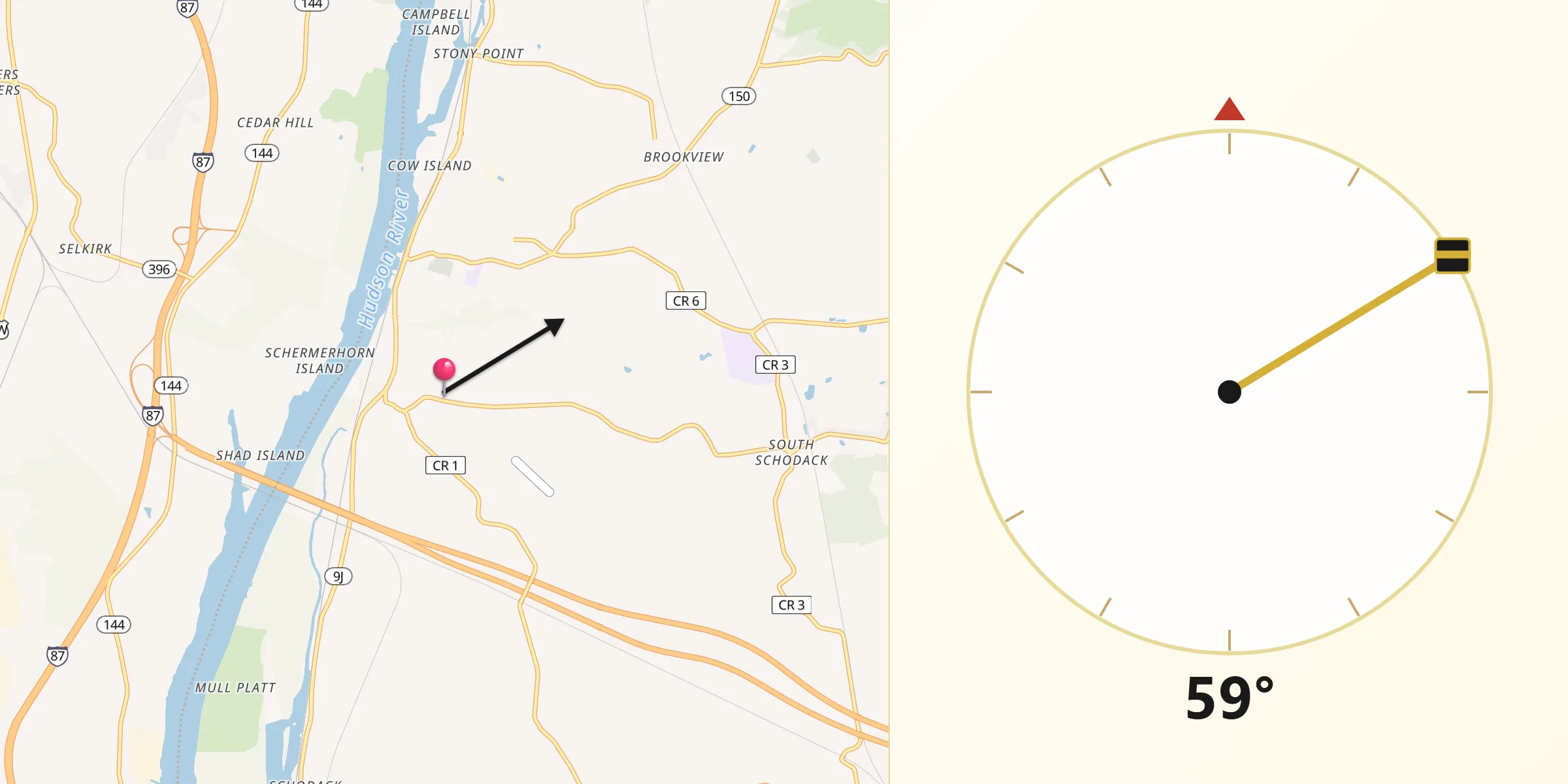 Qibla Direction from Castleton-on-Hudson