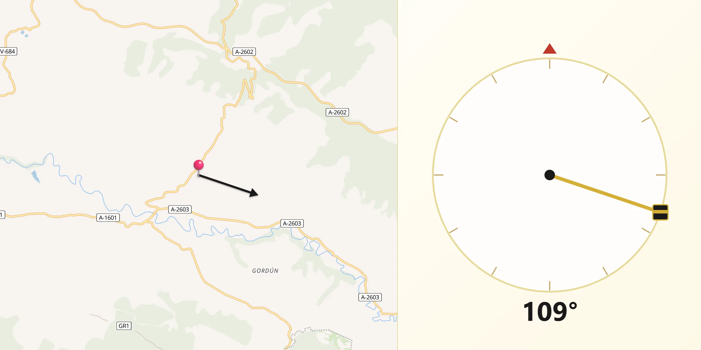 Dirección de la Qibla desde Urriés