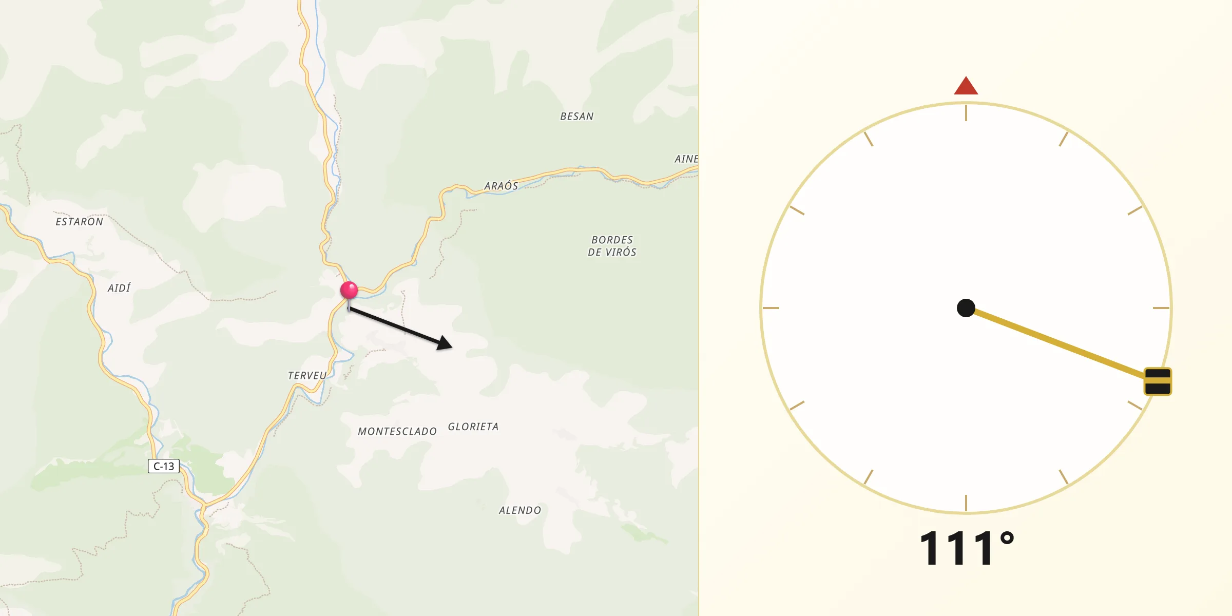 Dirección de la Qibla desde Tírvia