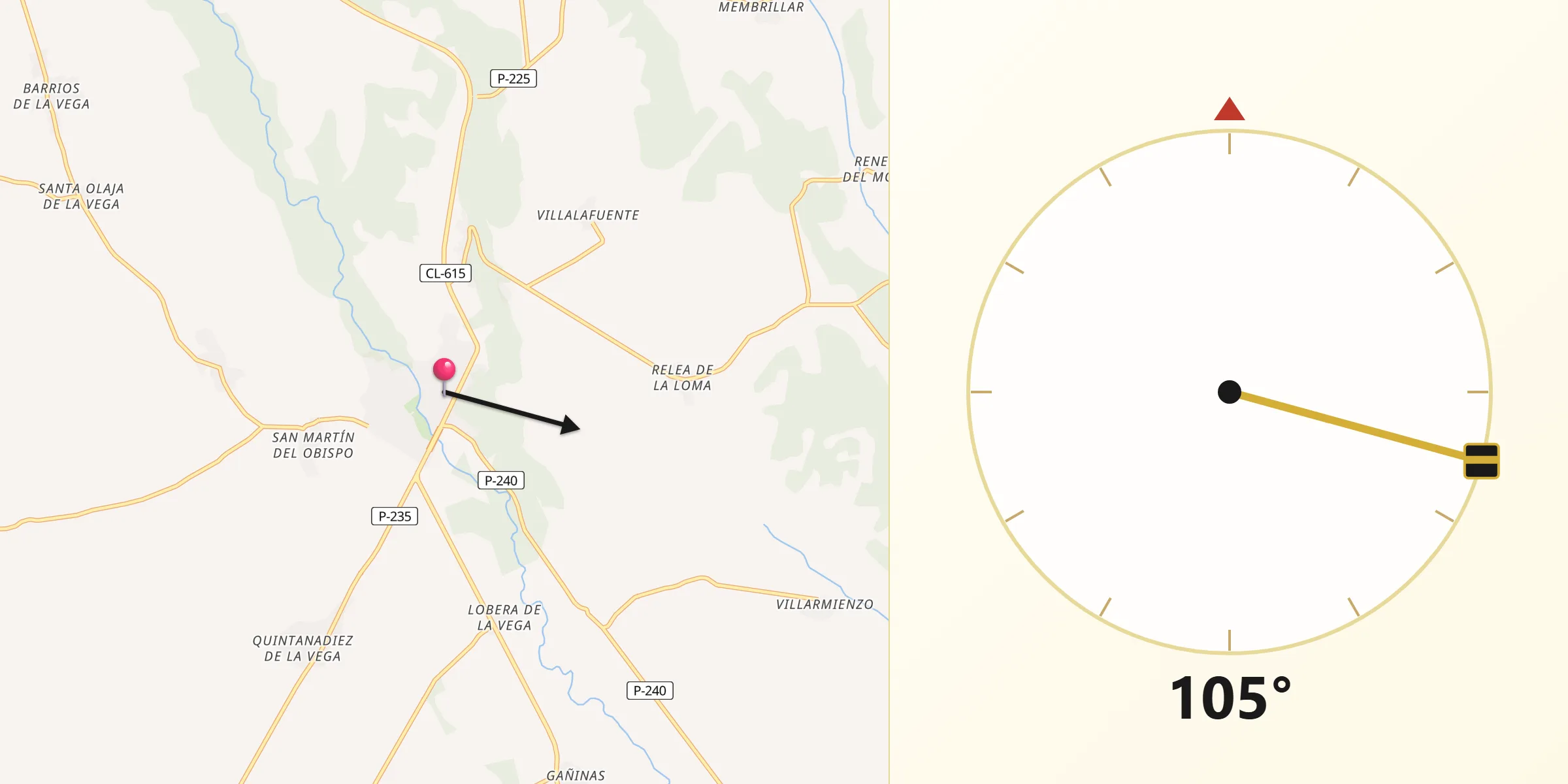 Dirección de la Qibla desde Saldaña
