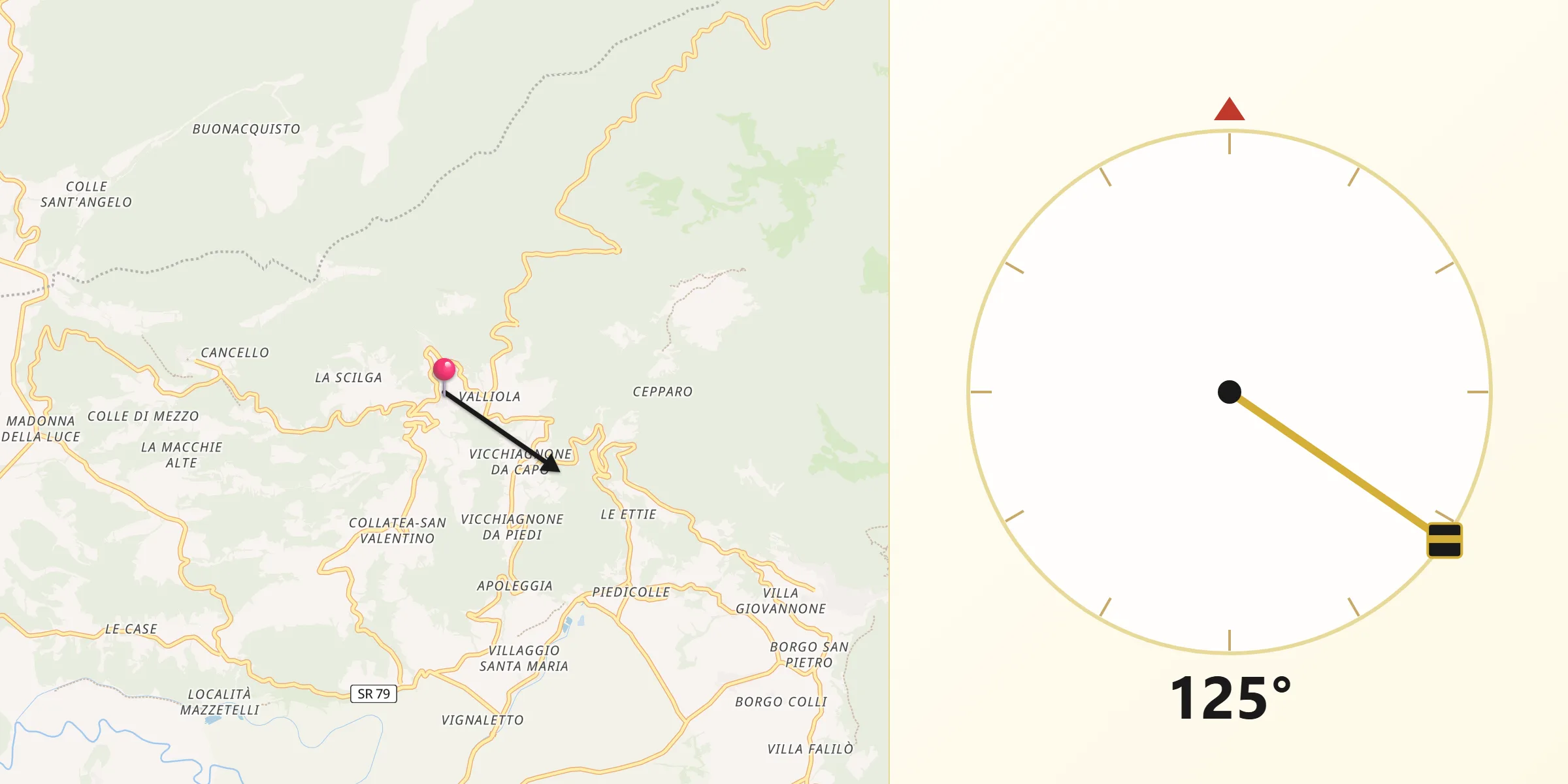Direzione della Qibla da Morro Reatino
