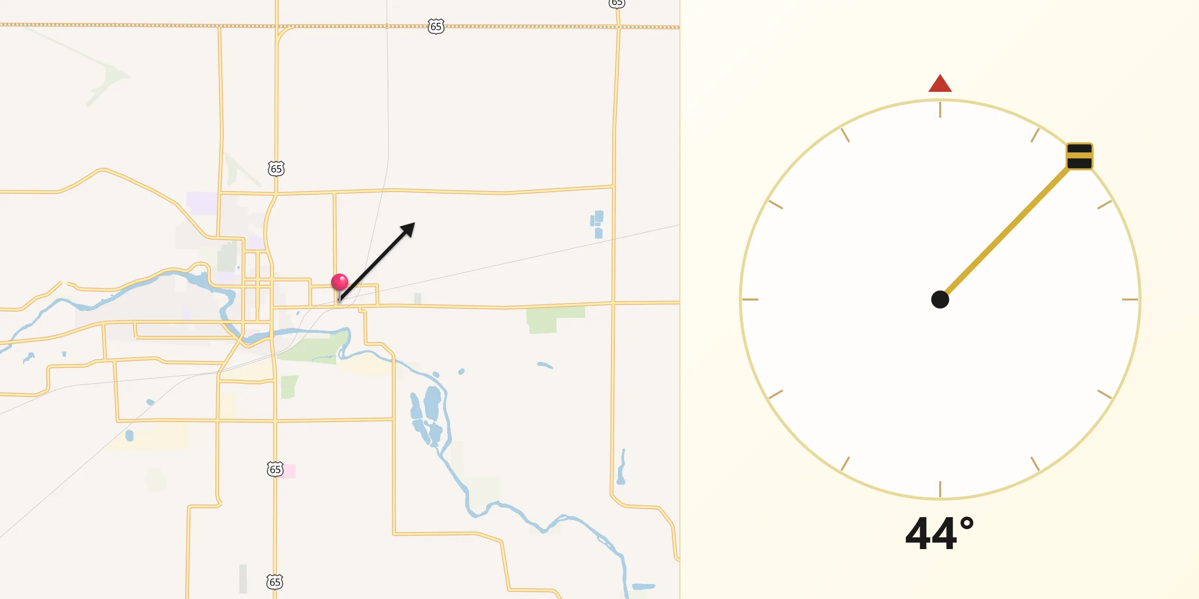 Qibla Direction from Iowa Falls