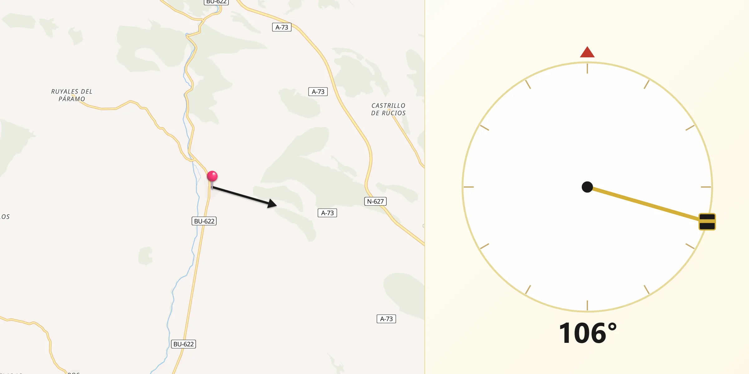 Dirección de la Qibla desde Huérmeces