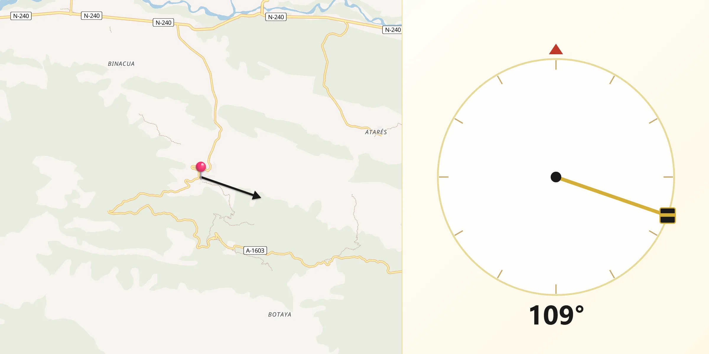 Dirección de la Qibla desde Santa Cruz de la Serós