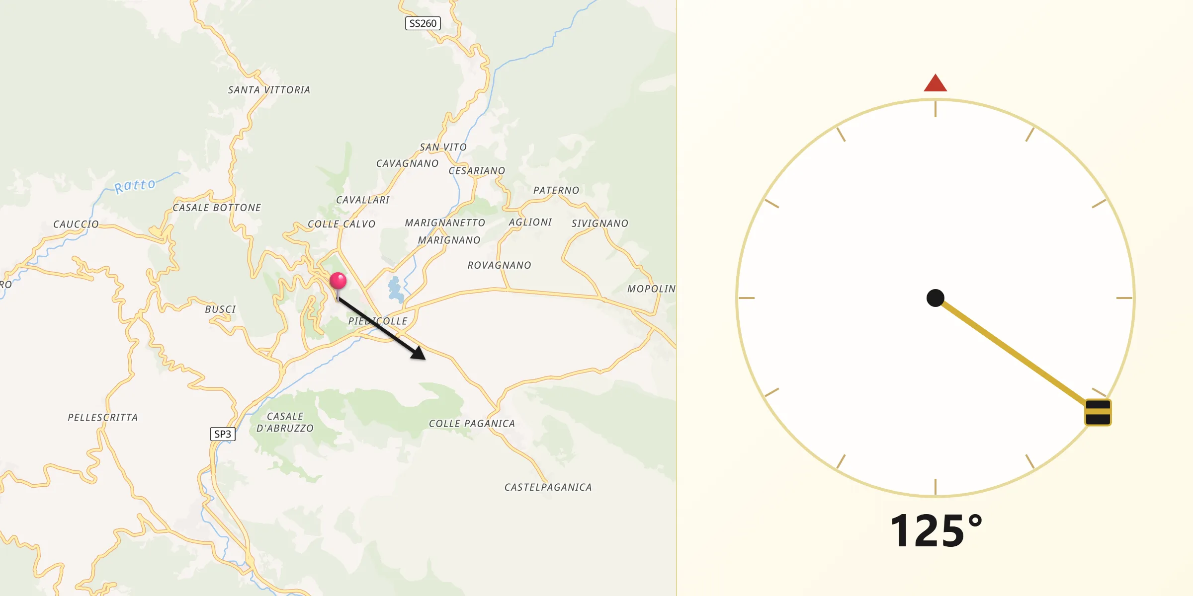 Direzione della Qibla da Montereale