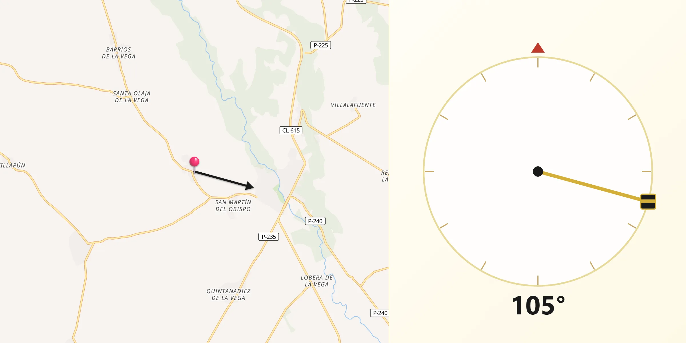 Dirección de la Qibla desde Villaluenga de la Vega