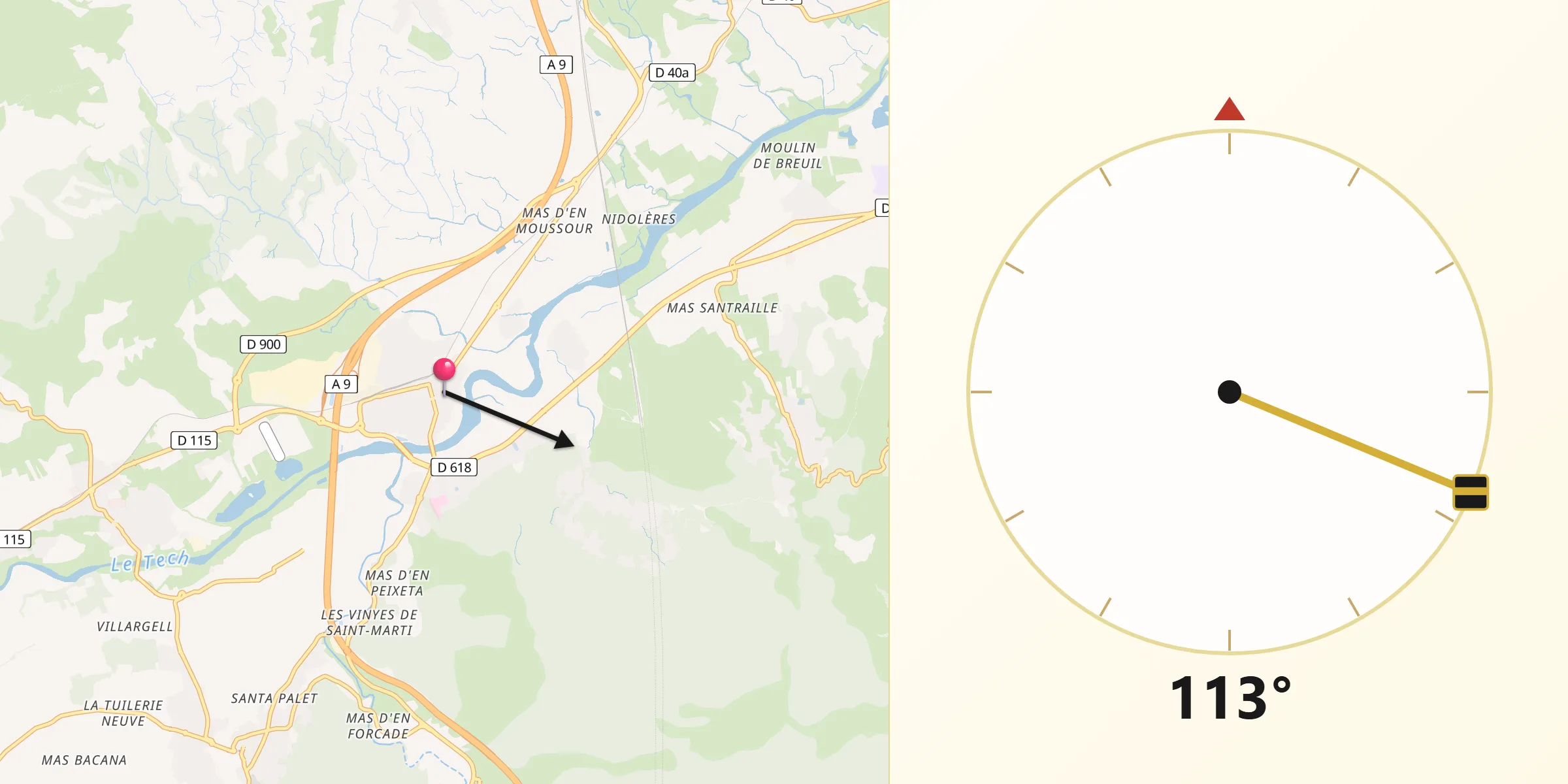 Direction vers la Qibla depuis el Voló