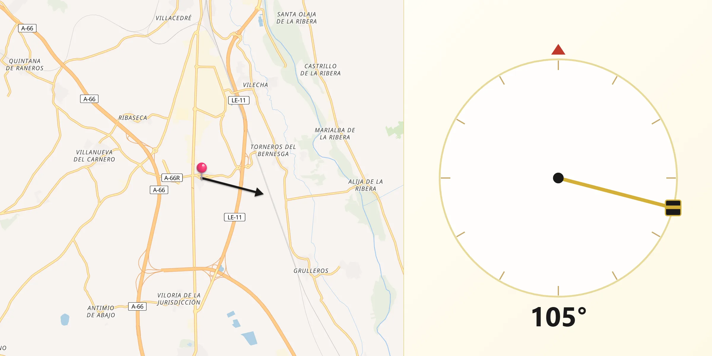 Dirección de la Qibla desde Onzonilla