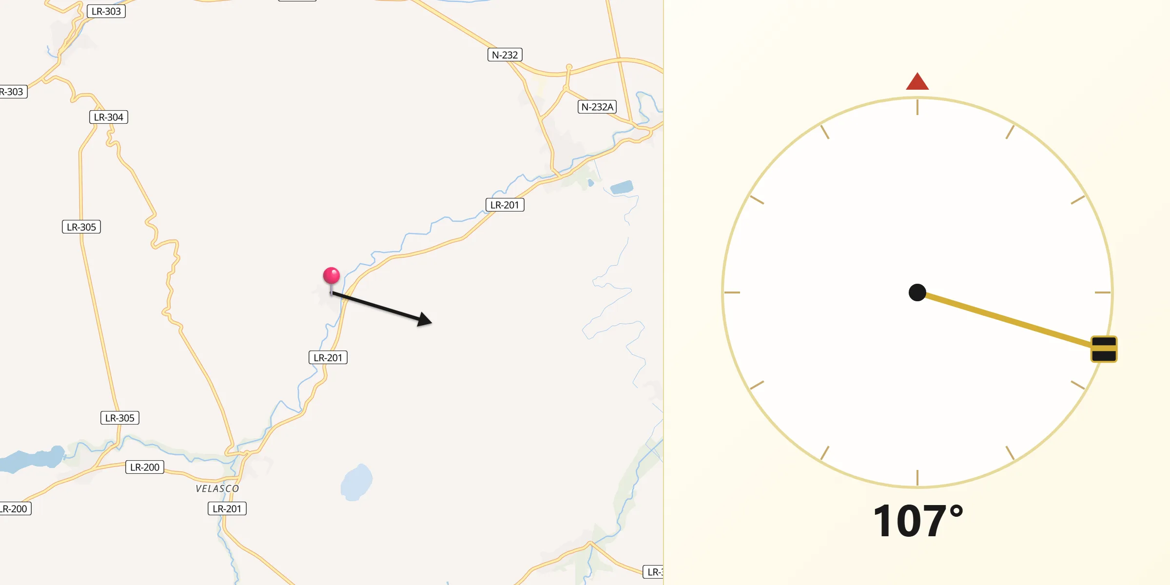 Dirección de la Qibla desde Ochánduri