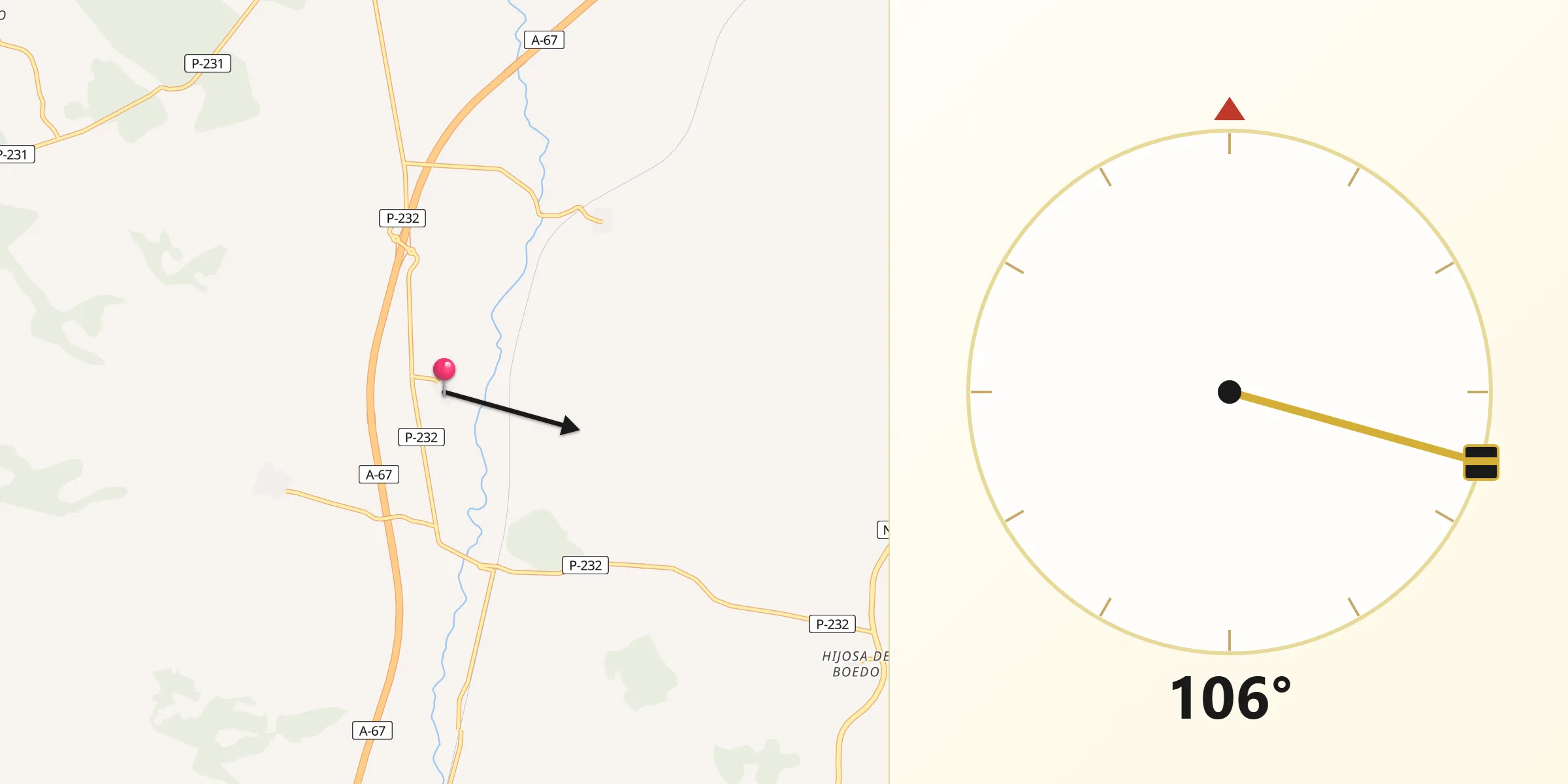 Dirección de la Qibla desde Santa Cruz de Boedo