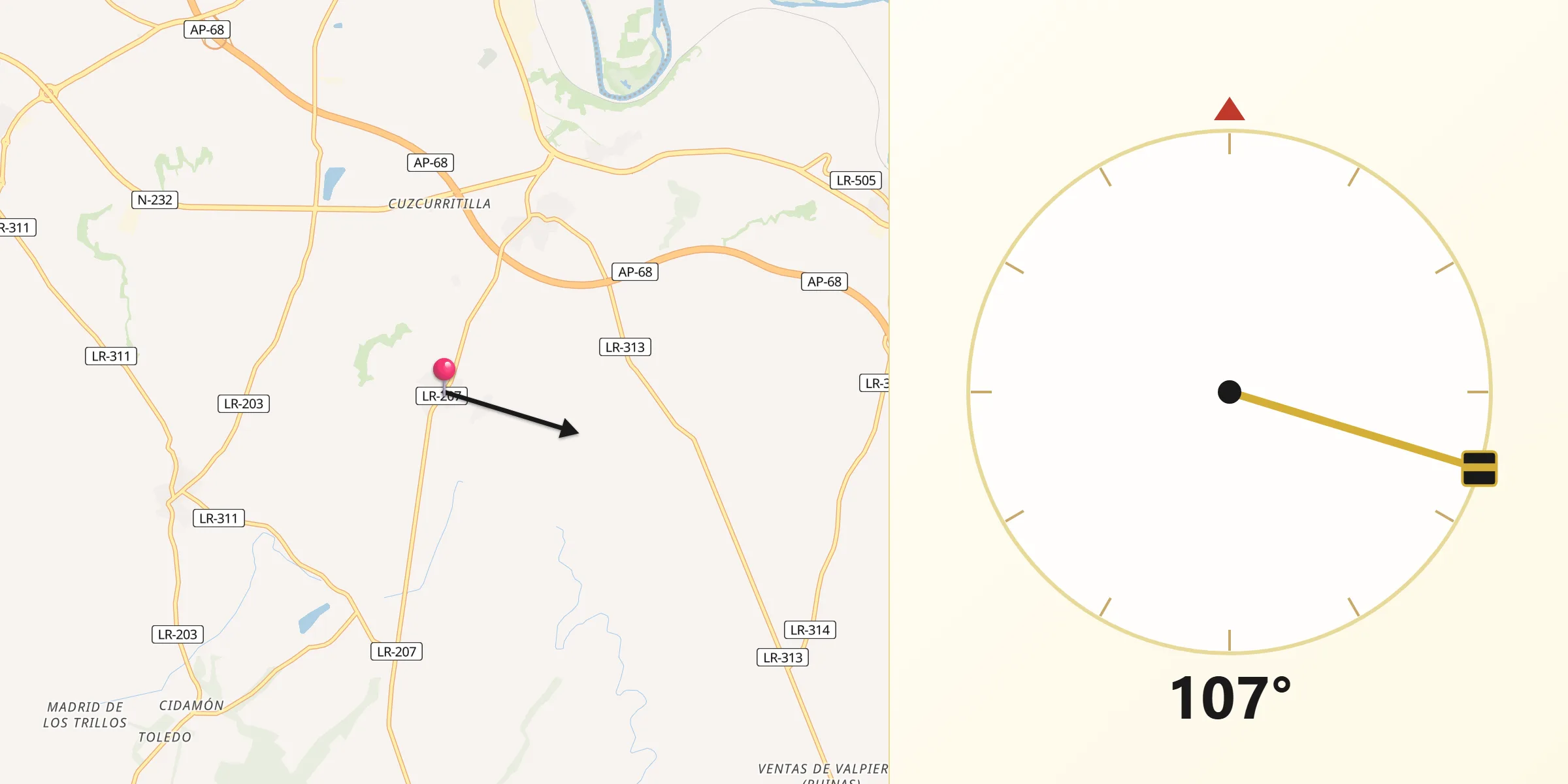 Dirección de la Qibla desde Rodezno
