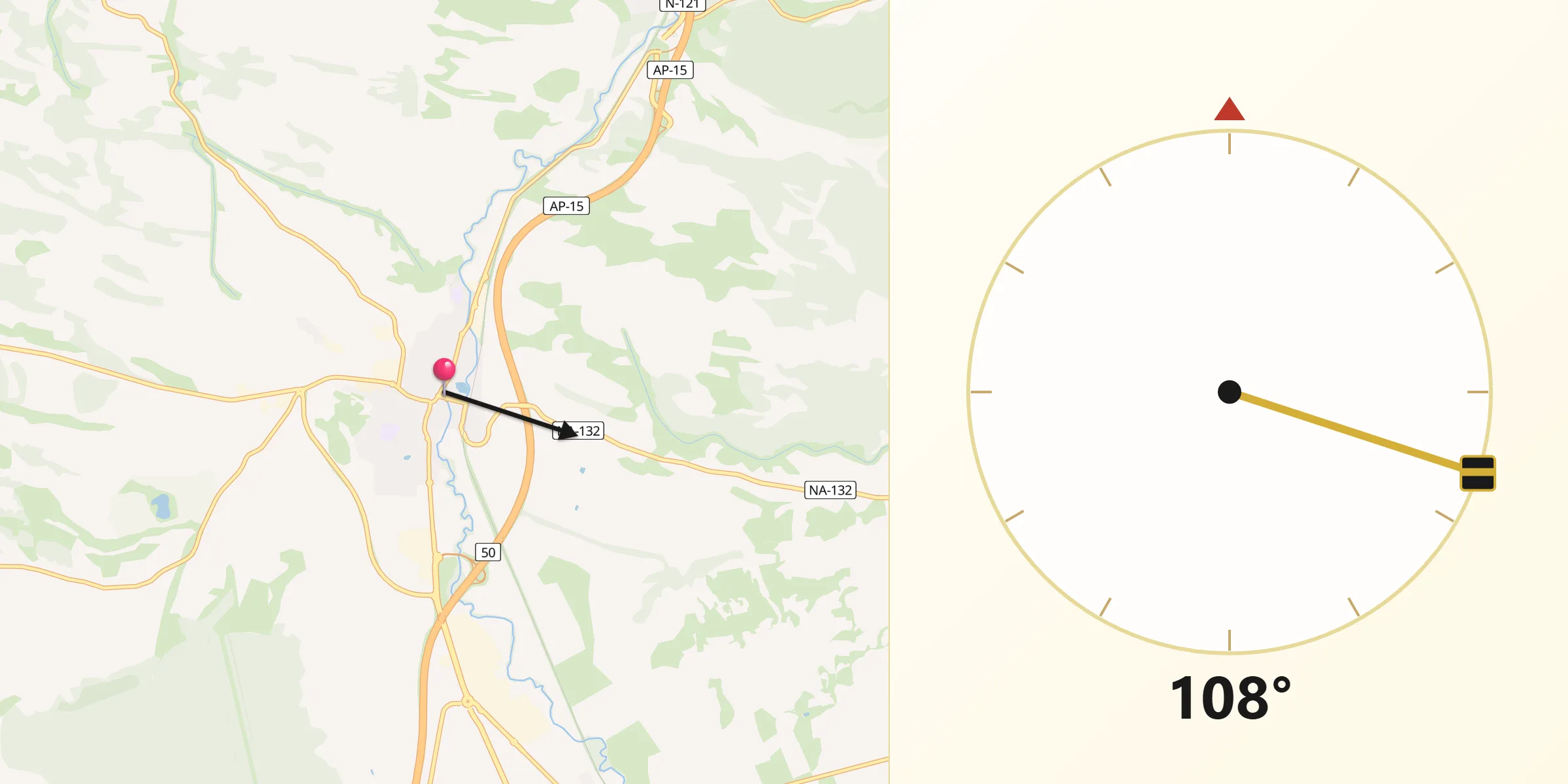 Dirección de la Qibla desde Tafalla