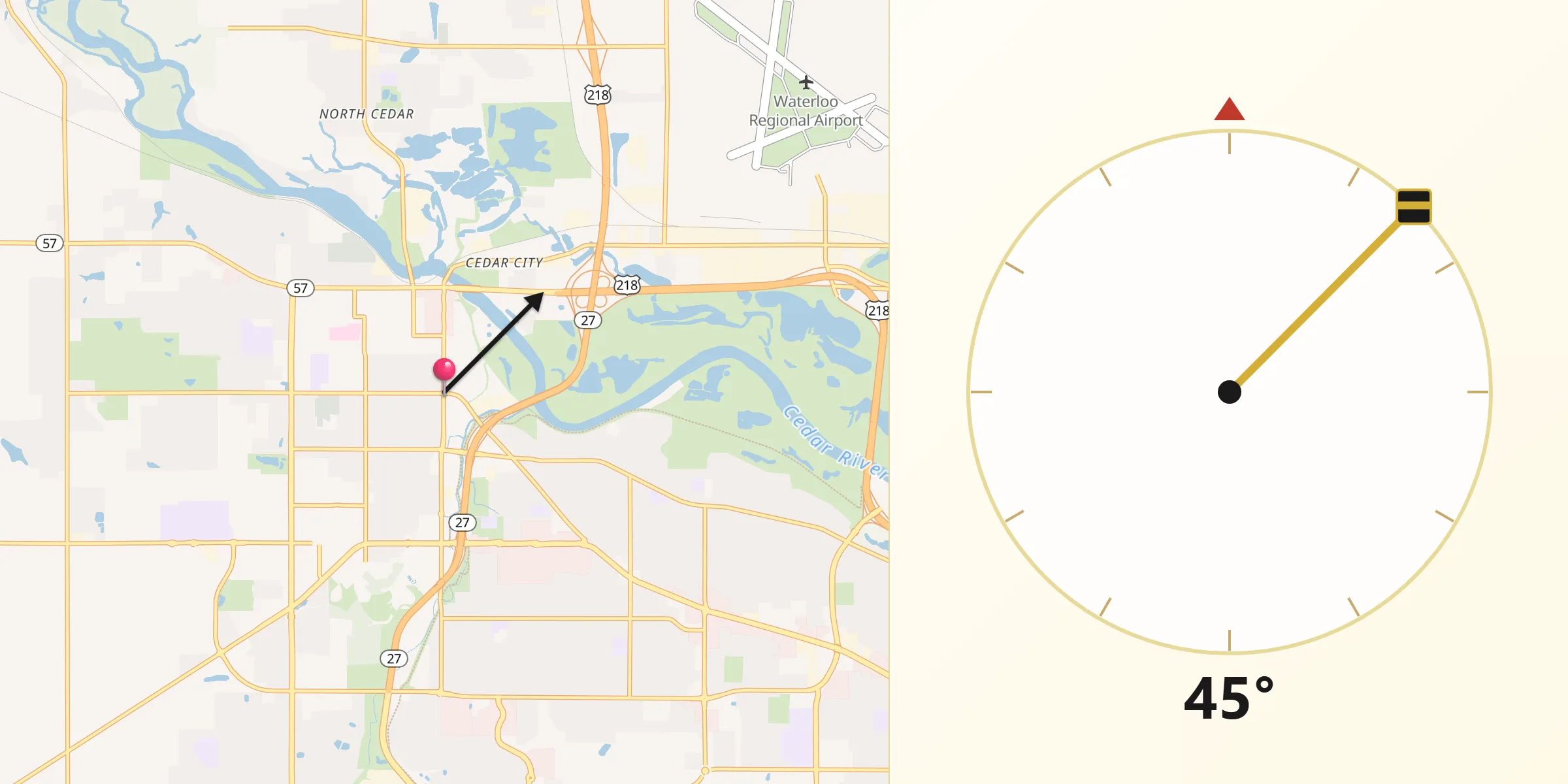 Qibla Direction from Cedar Falls