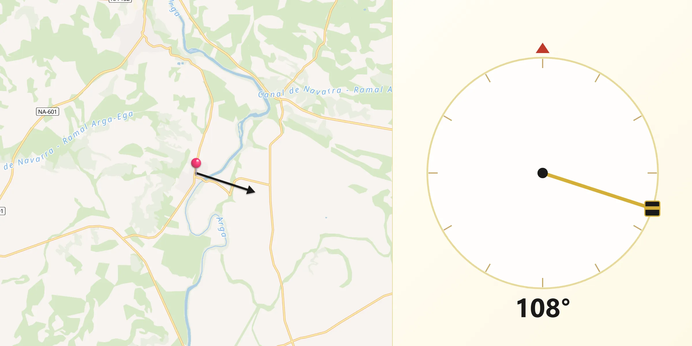 Dirección de la Qibla desde Berbinzana