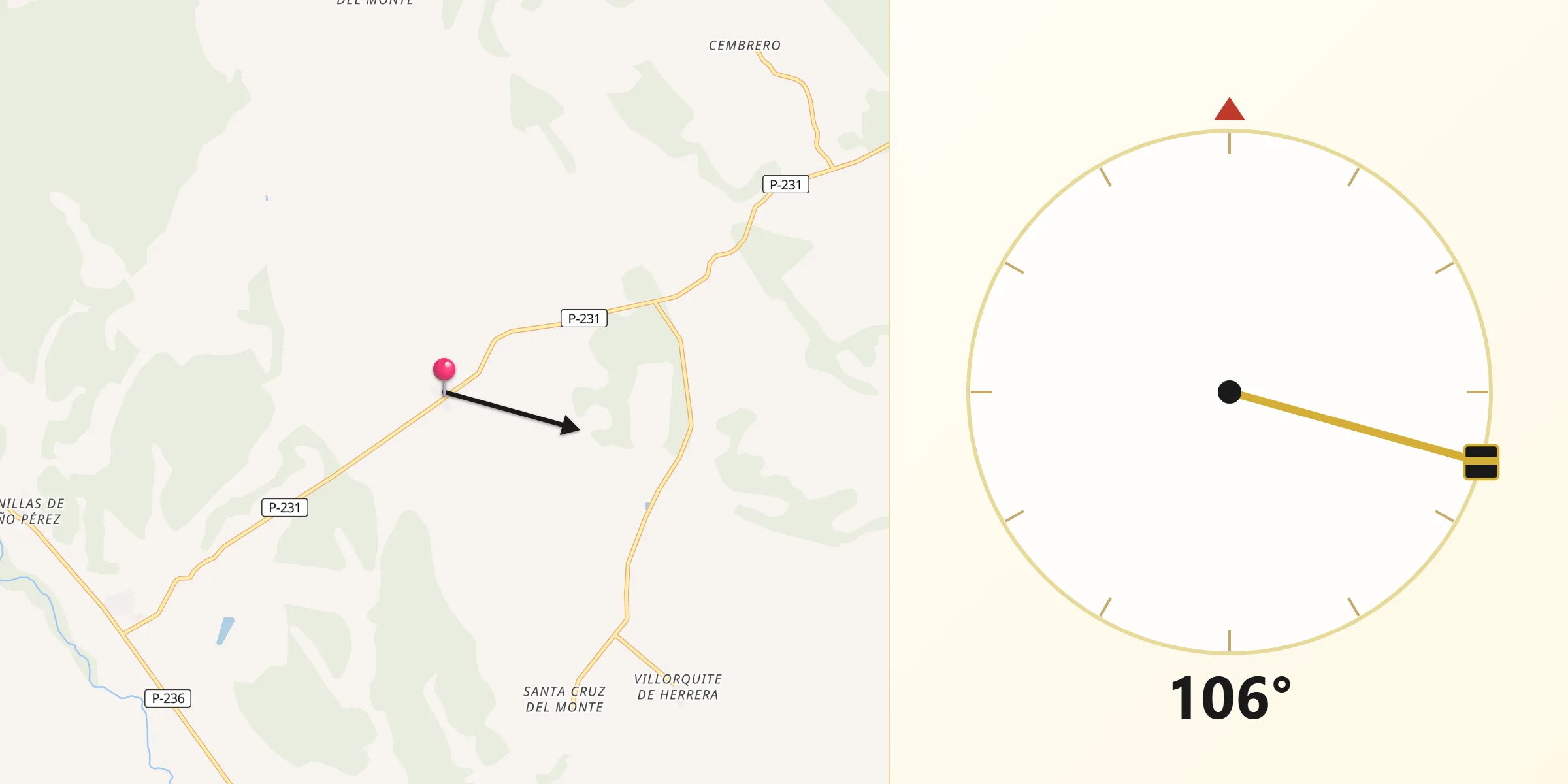 Dirección de la Qibla desde Villameriel